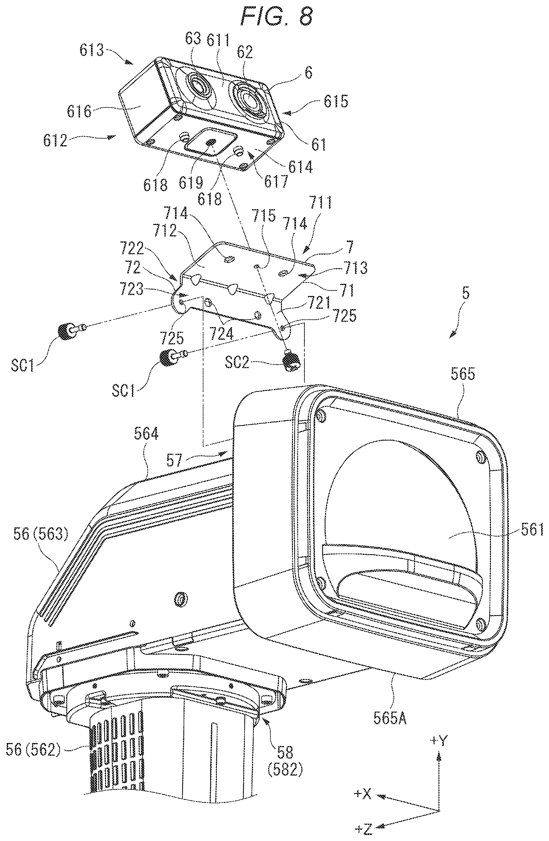 Patent US12313960 Figure 8 – Mounting member and projection optical apparatus