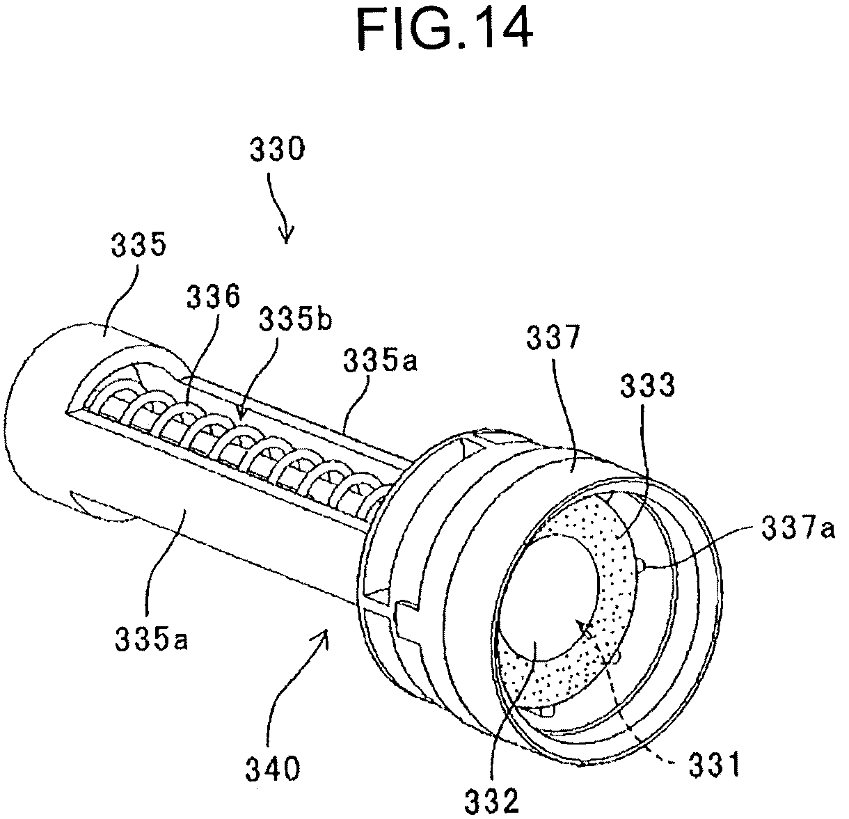 Patent US12313987 Figure 14 – Powder container with a nozzle receiver