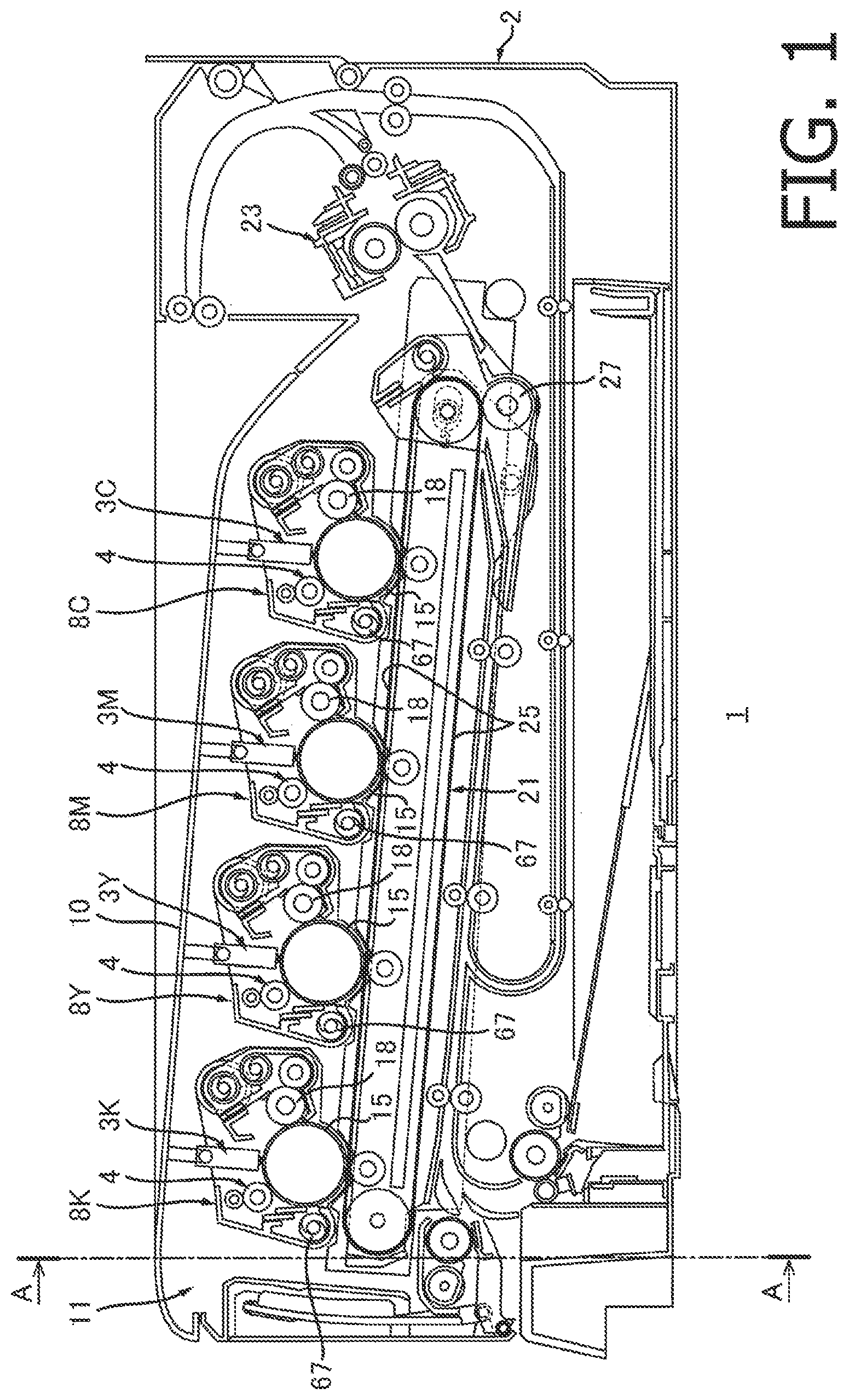 Patent US12314001 Figure 1 – Image forming apparatus including LED array attached to top cover