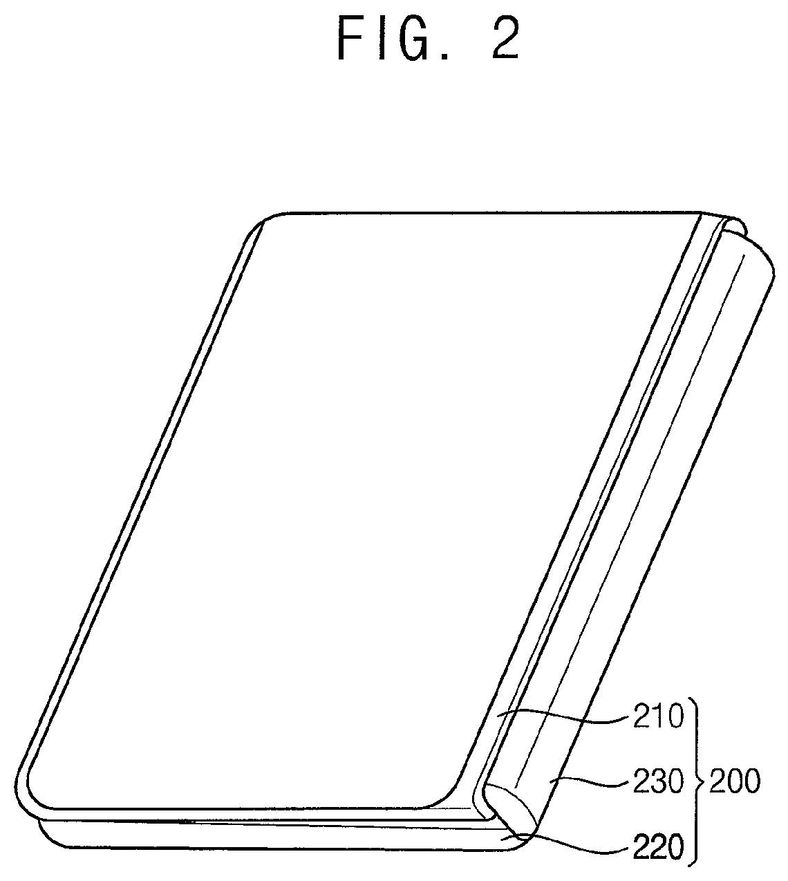 Patent US12314090 Figure 2 – Foldable display device having a flexible display module and a support with a patterned portion