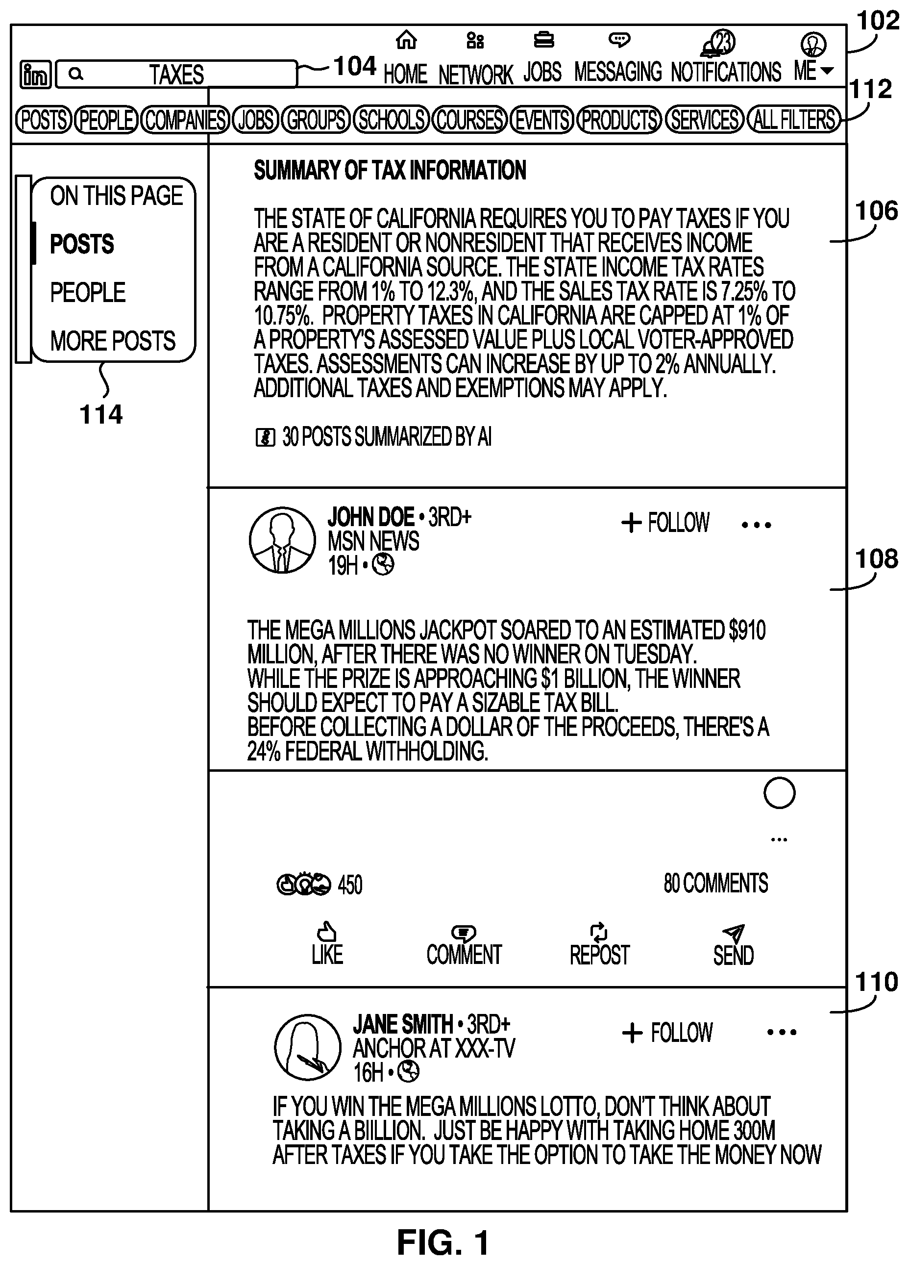 Patent US12314332 Figure 1 – Search summary generation based on searcher characteristics