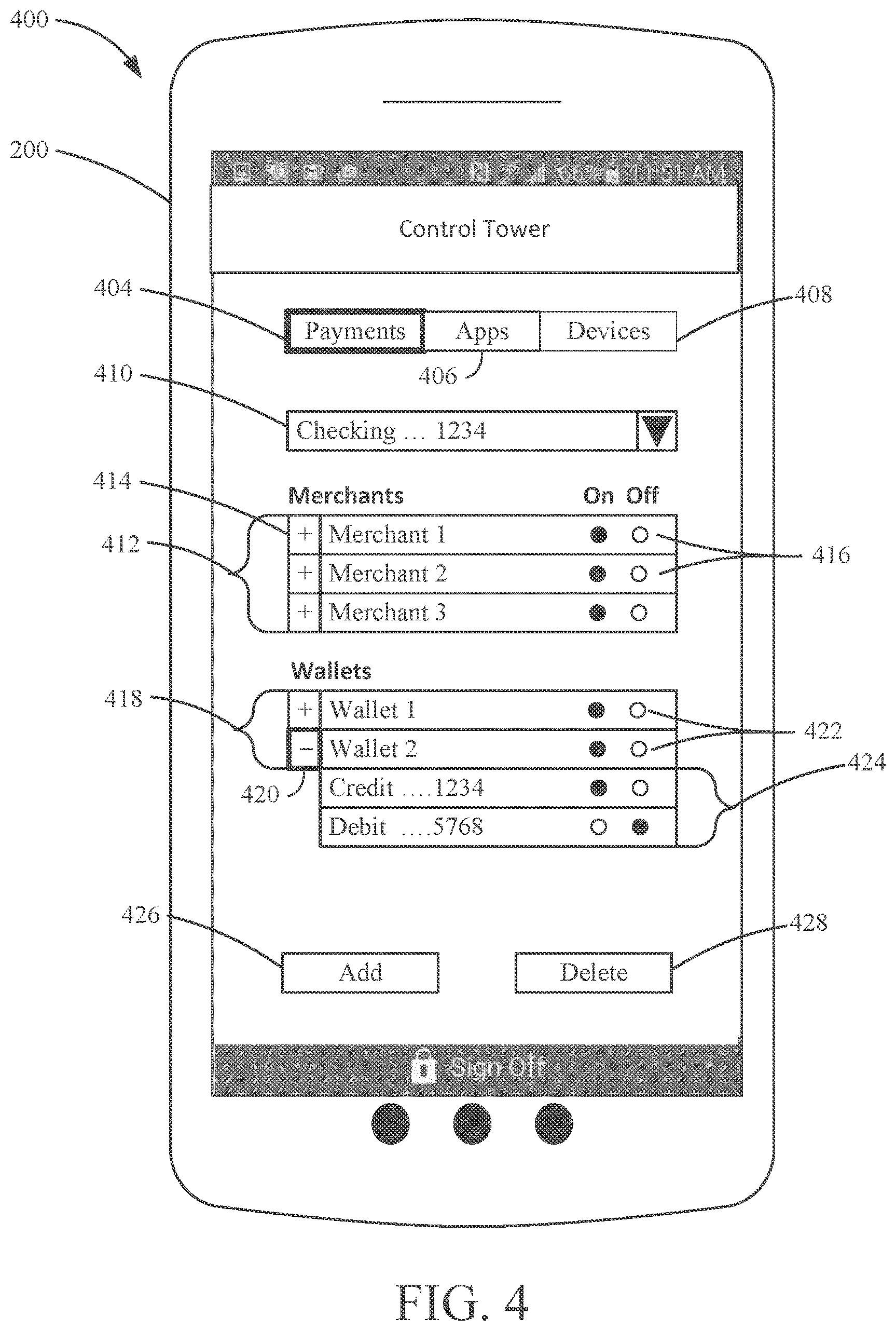 Patent US12314435 Figure 4 – Control tower for defining access permissions based on data type