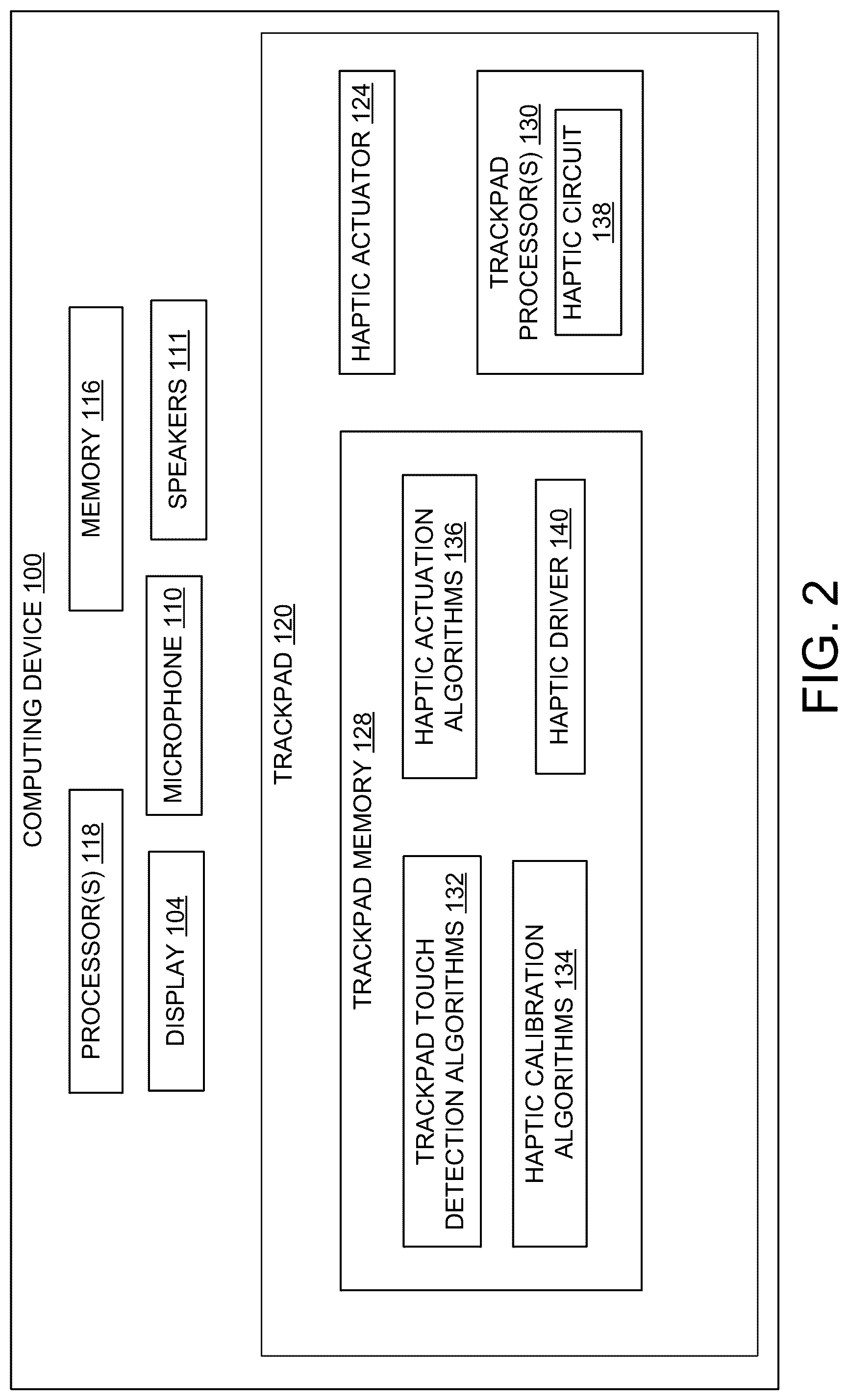 Patent US12314475 Figure 2 – Computing device with haptic trackpad
