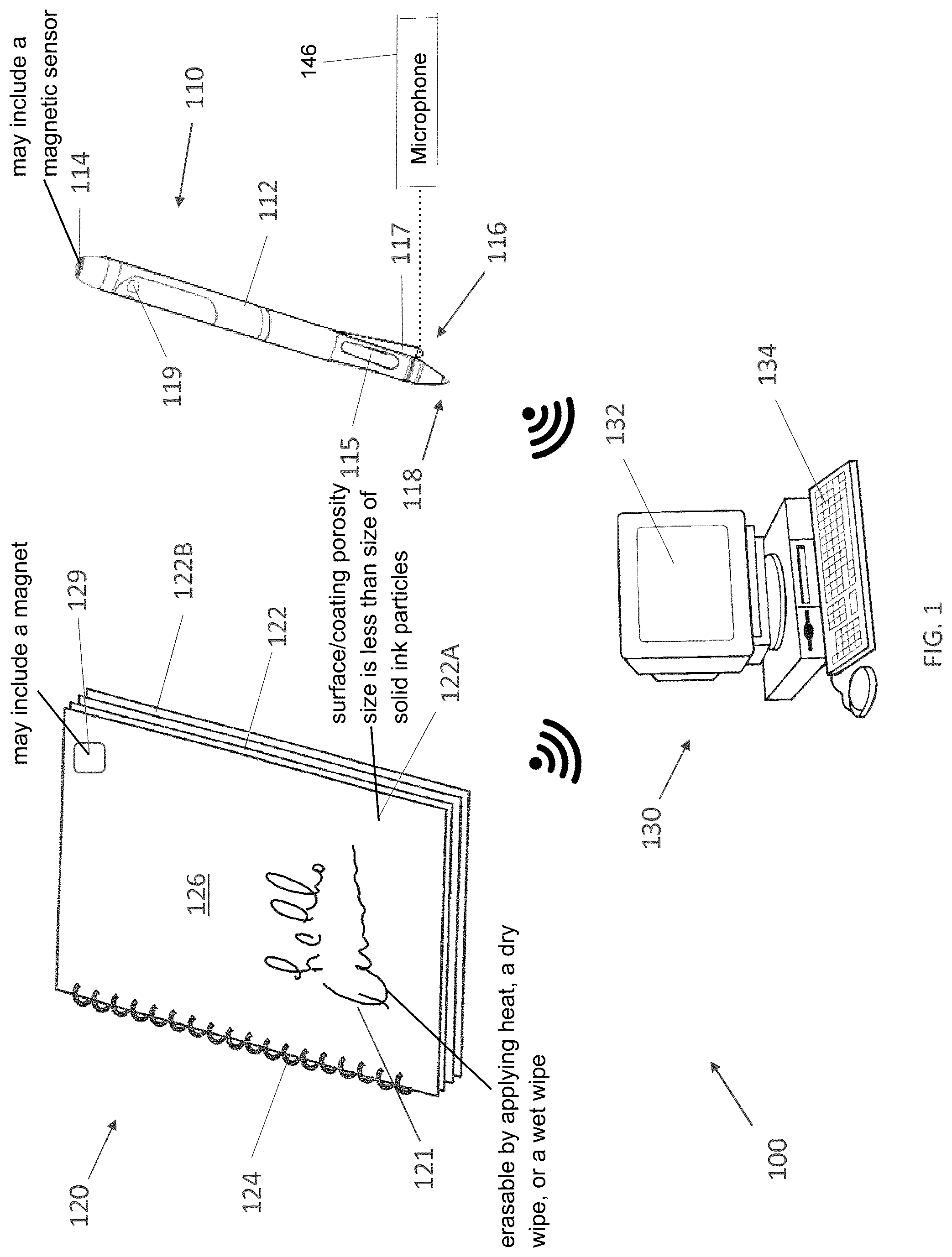 Patent US12314484 Figure 1 – Reusable notebook including a sheet having a printed code and methods thereof