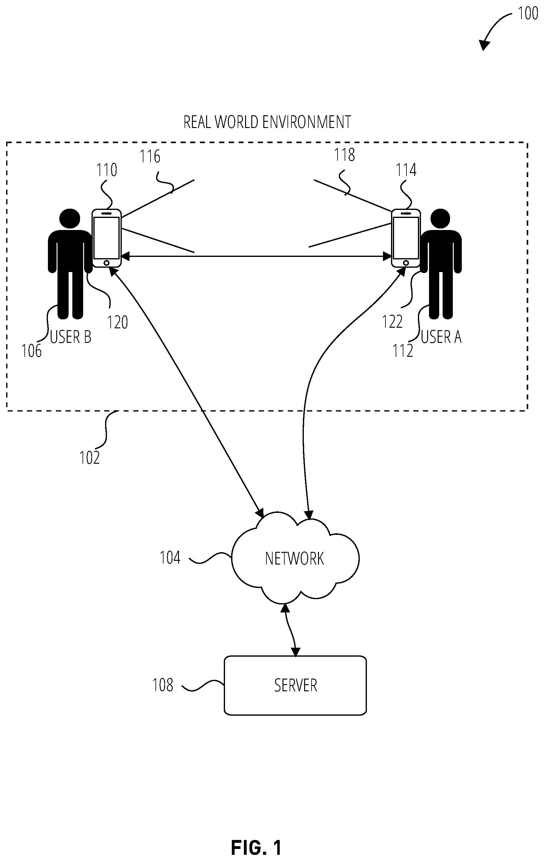 Patent US12314485 Figure 1 – Device-to-device collocated AR using hand tracking