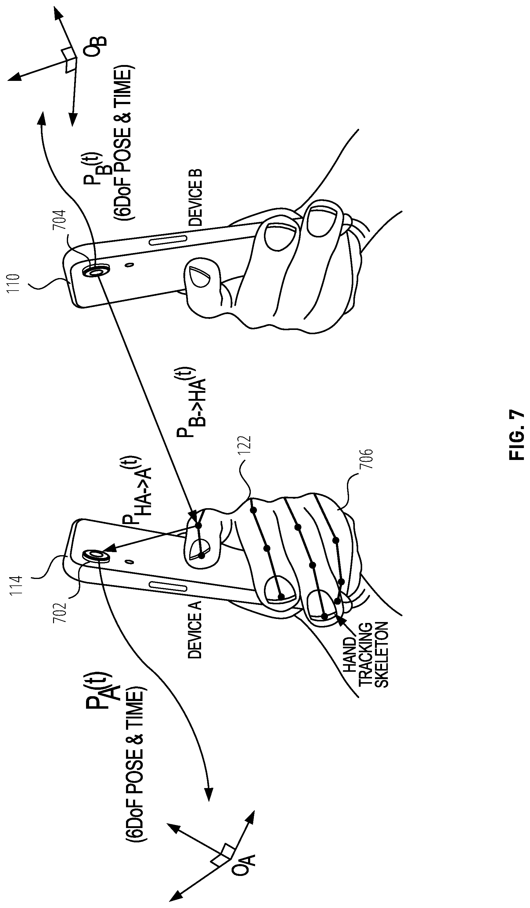 Patent US12314485 Figure 7 – Device-to-device collocated AR using hand tracking