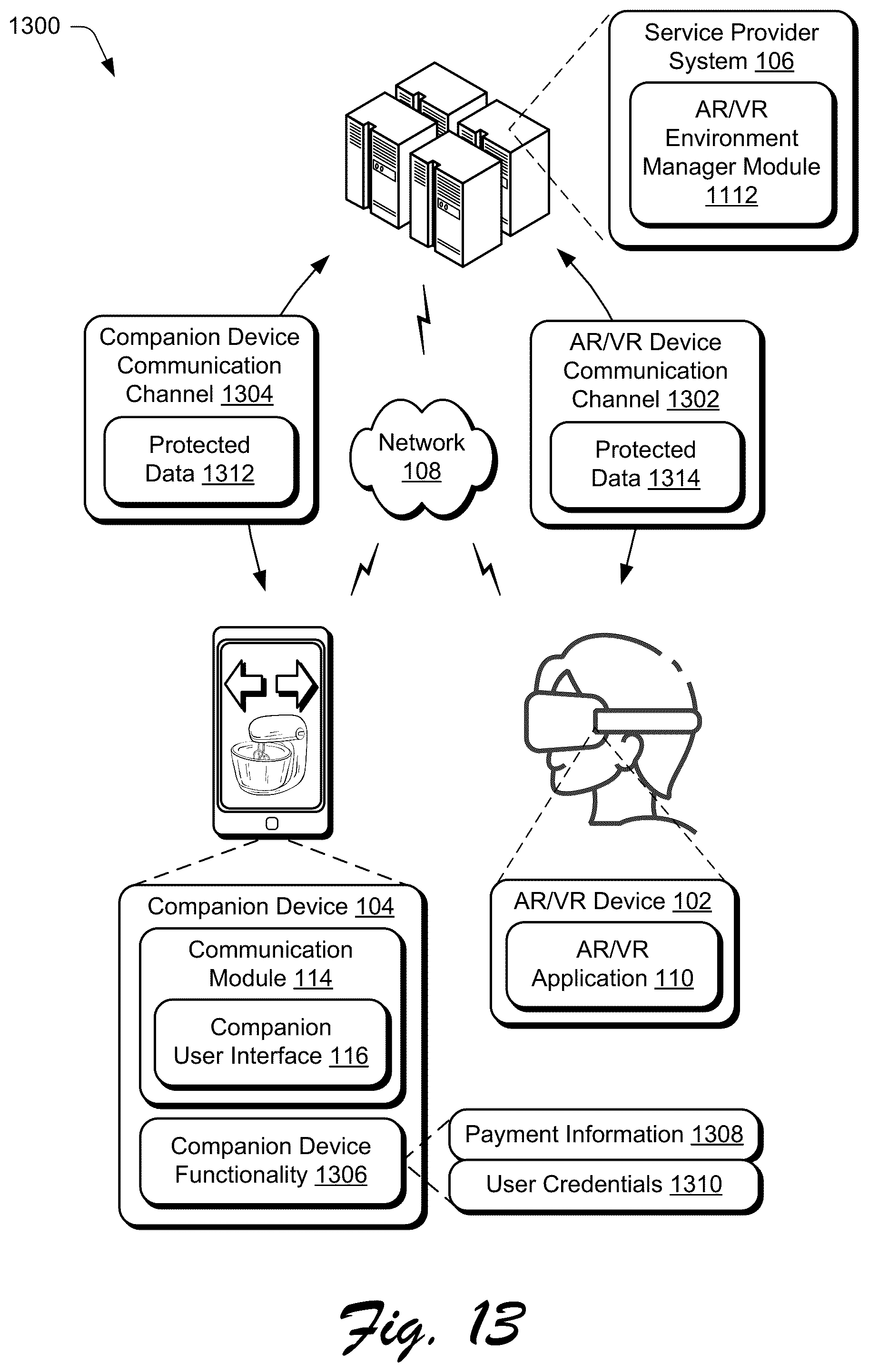 Patent US12314496 Figure 13 – Synchronizing augmented or virtual reality (AR/VR) applications with companion device interfaces