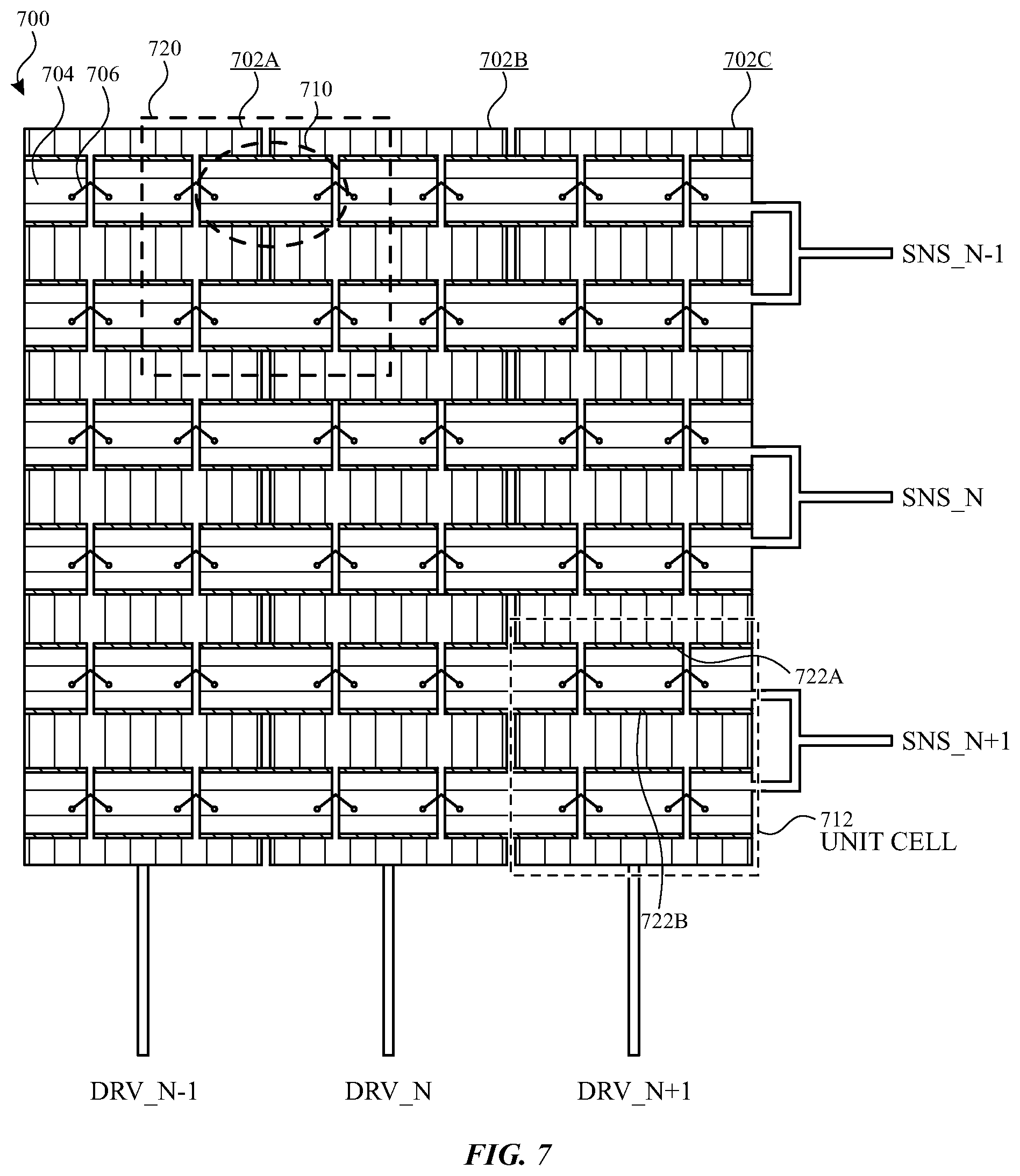 Patent US12314520 Figure 7 – Touch electrode architecture for high-transmittance touch screen