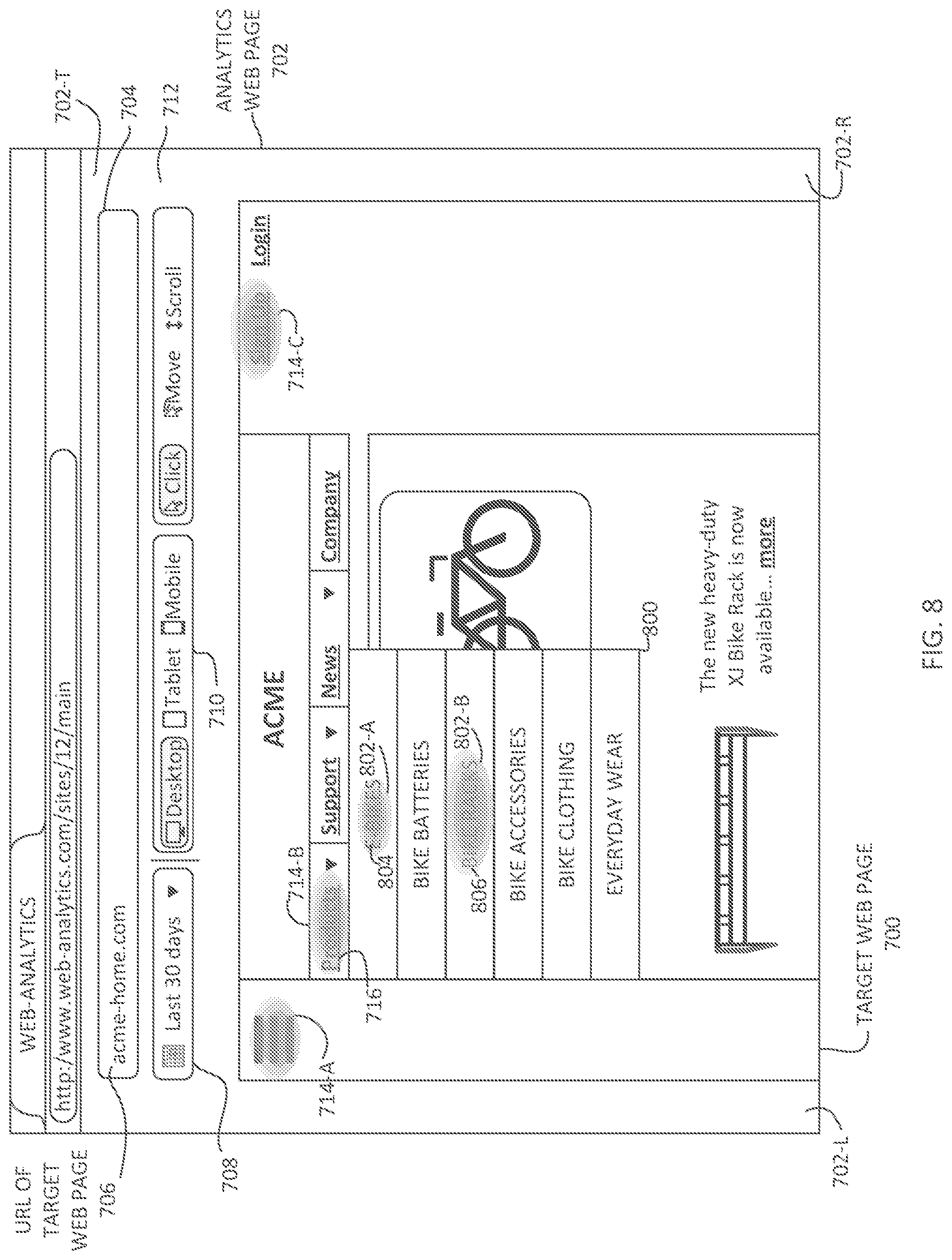 Patent US12314538 Figure 8 – Interactive heatmaps for websites