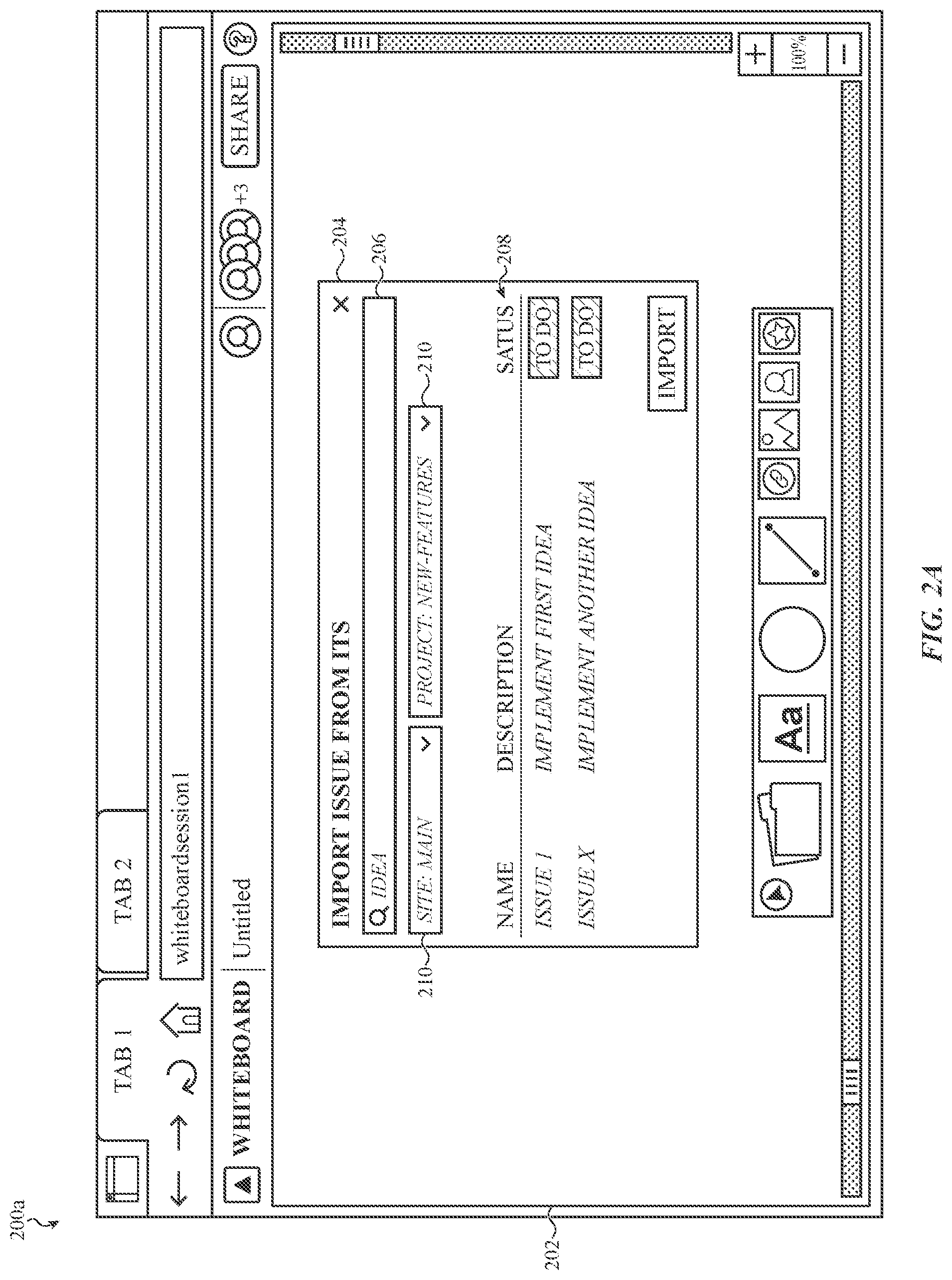 Patent US12314543 Figure 2 – Virtual whiteboarding application for visualizing and organizing issues from an issue tracking system