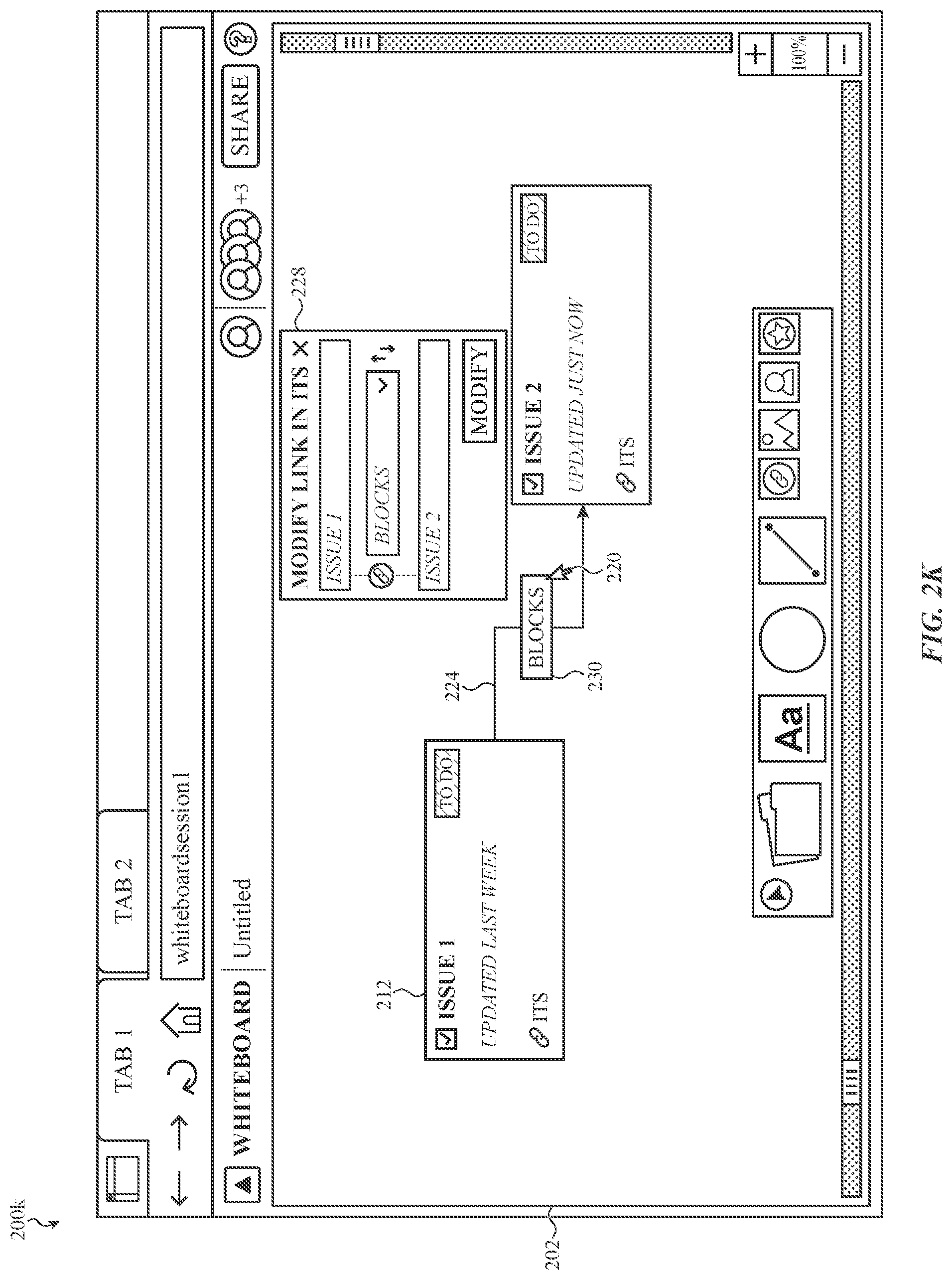 Patent US12314543 Figure 12 – Virtual whiteboarding application for visualizing and organizing issues from an issue tracking system
