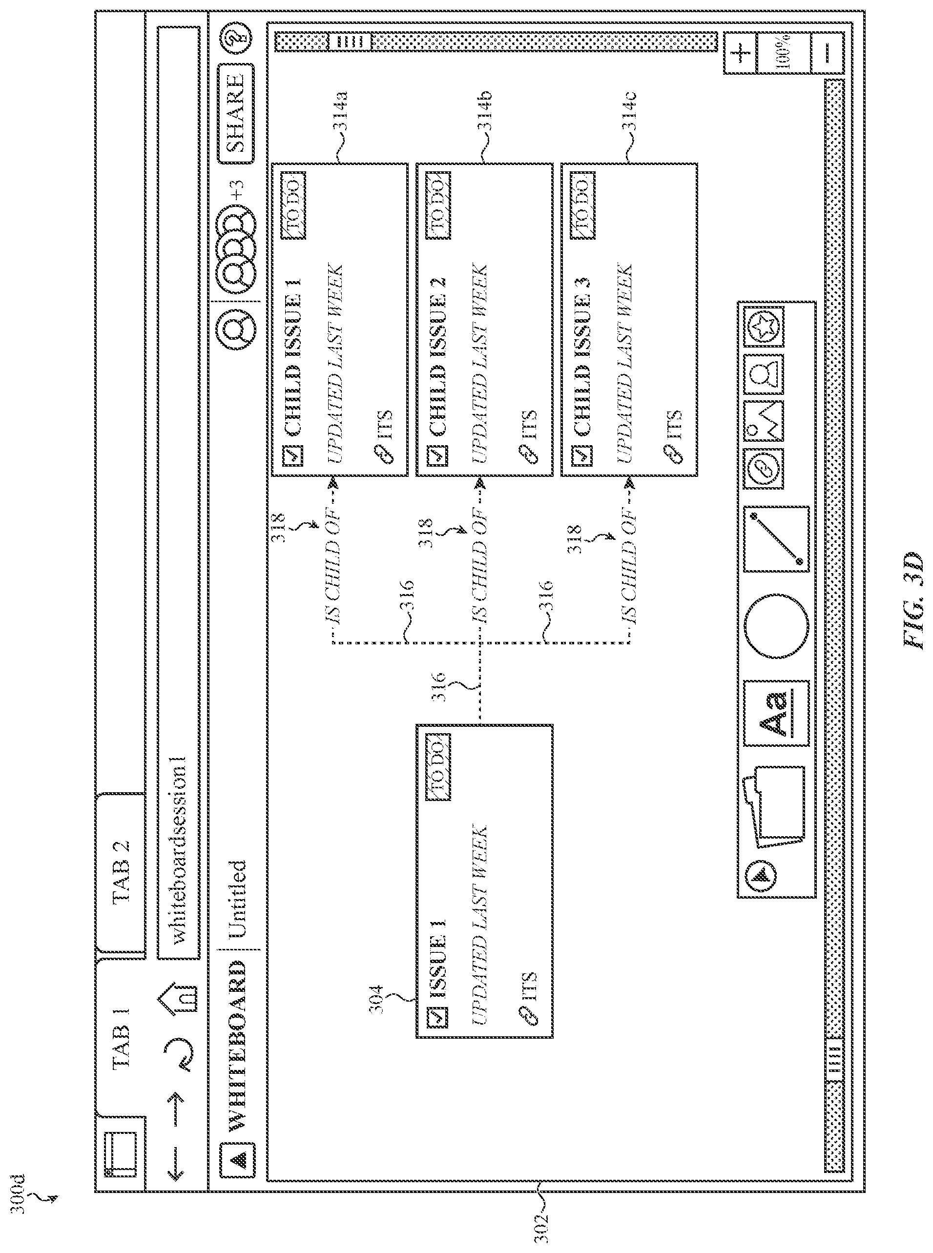 Patent US12314543 Figure 16 – Virtual whiteboarding application for visualizing and organizing issues from an issue tracking system