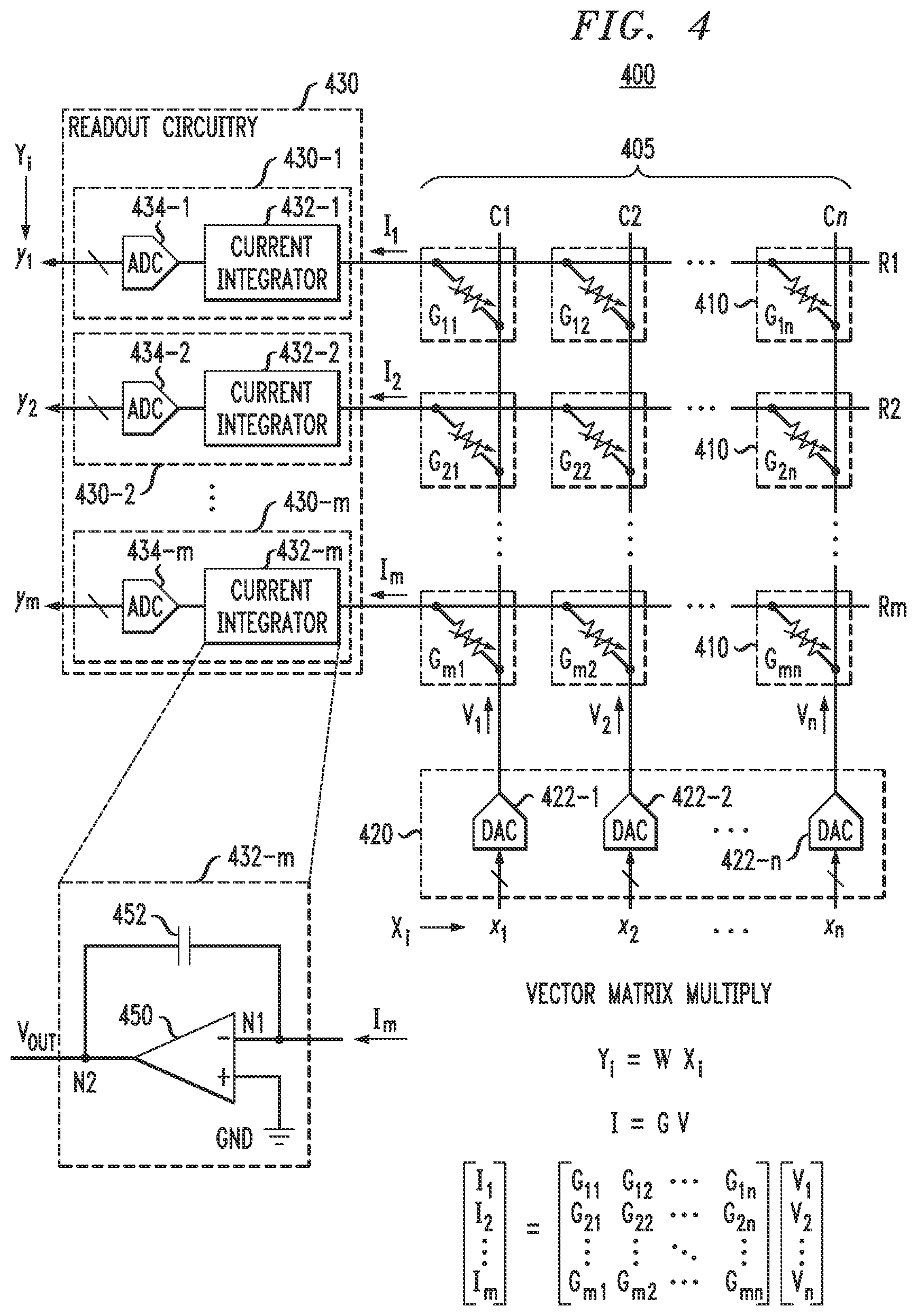 Patent US12314844 Figure 4 – Extraction of weight values in resistive processing unit array