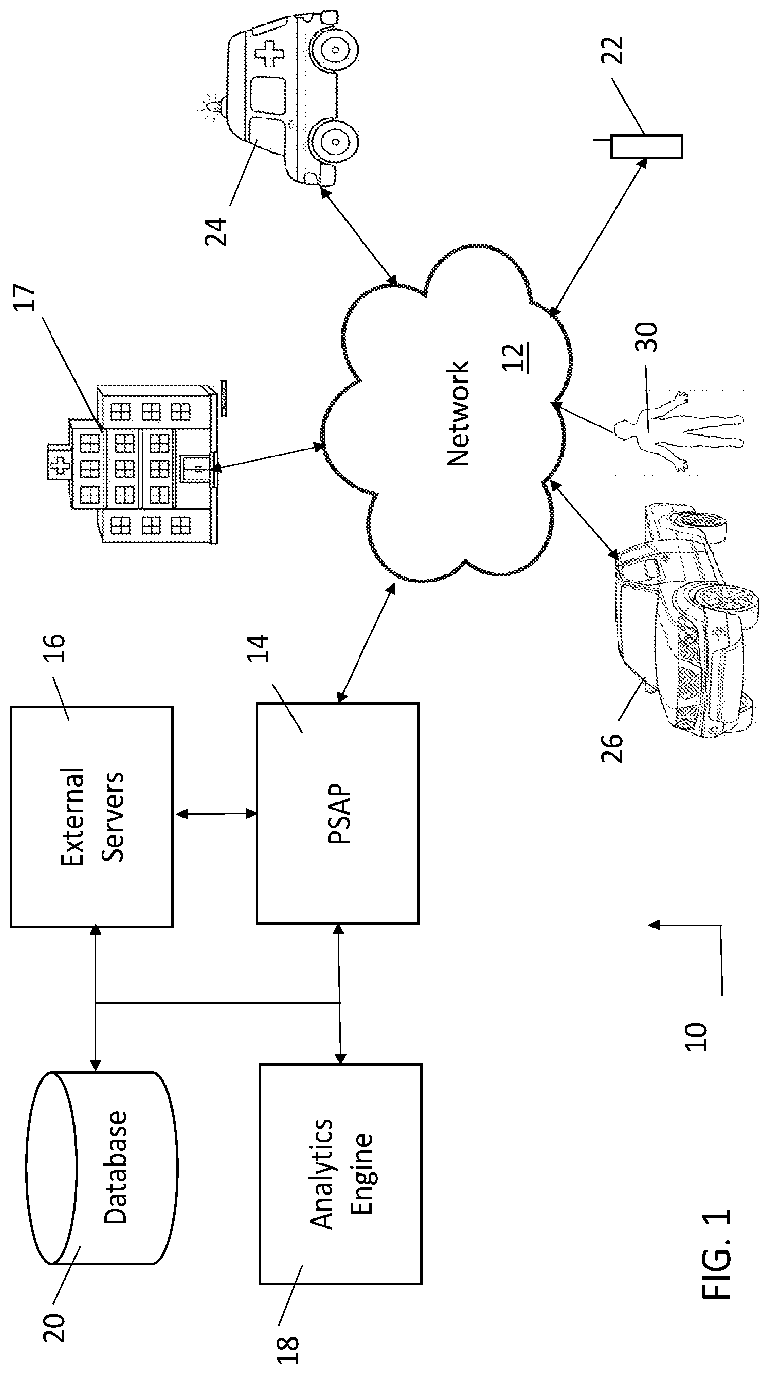 Patent US12314873 Figure 1 – System and method for estimating potential injuries from a vehicular incident