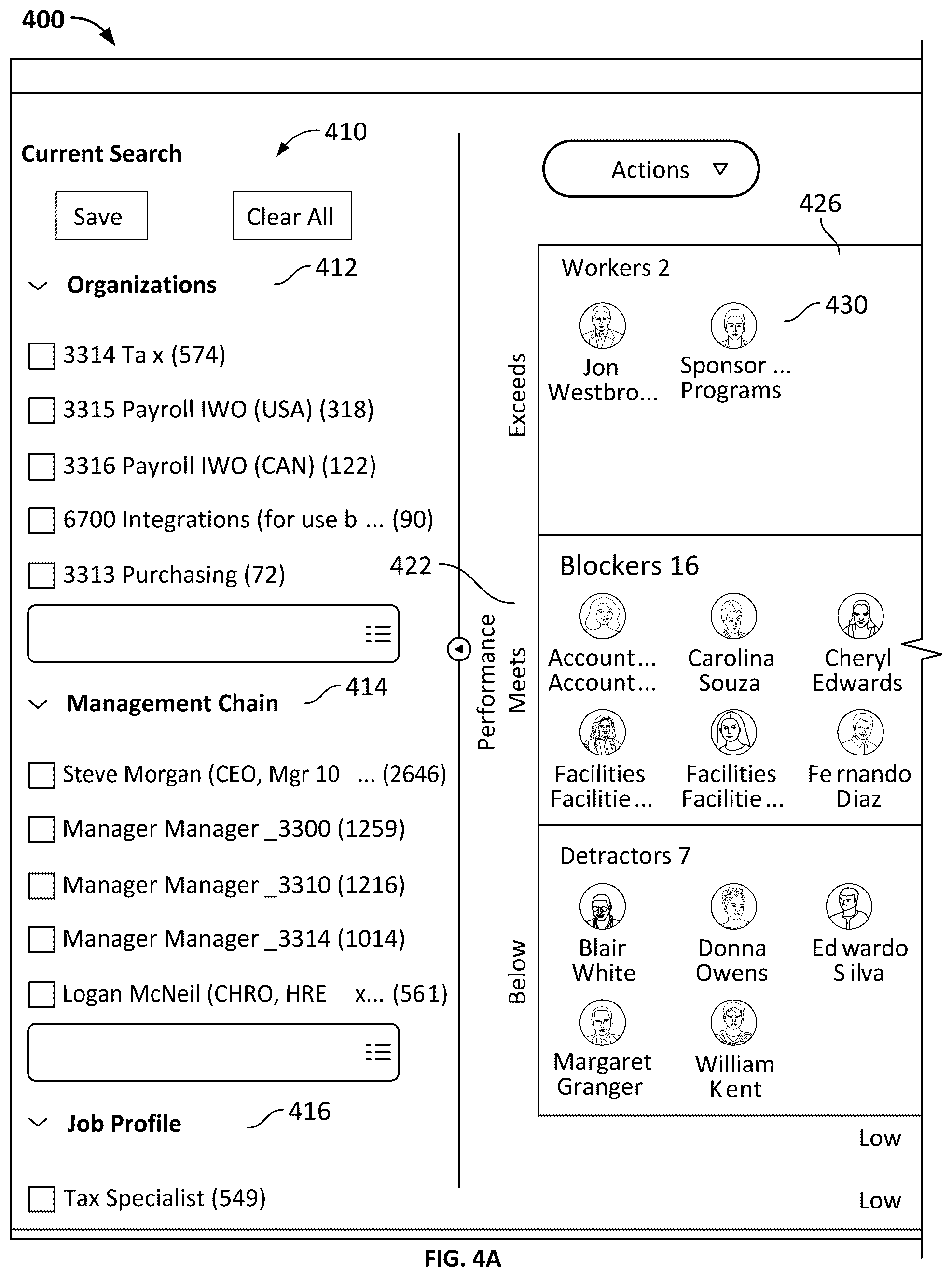 Patent US12314883 Figure 4 – User interface for talent management