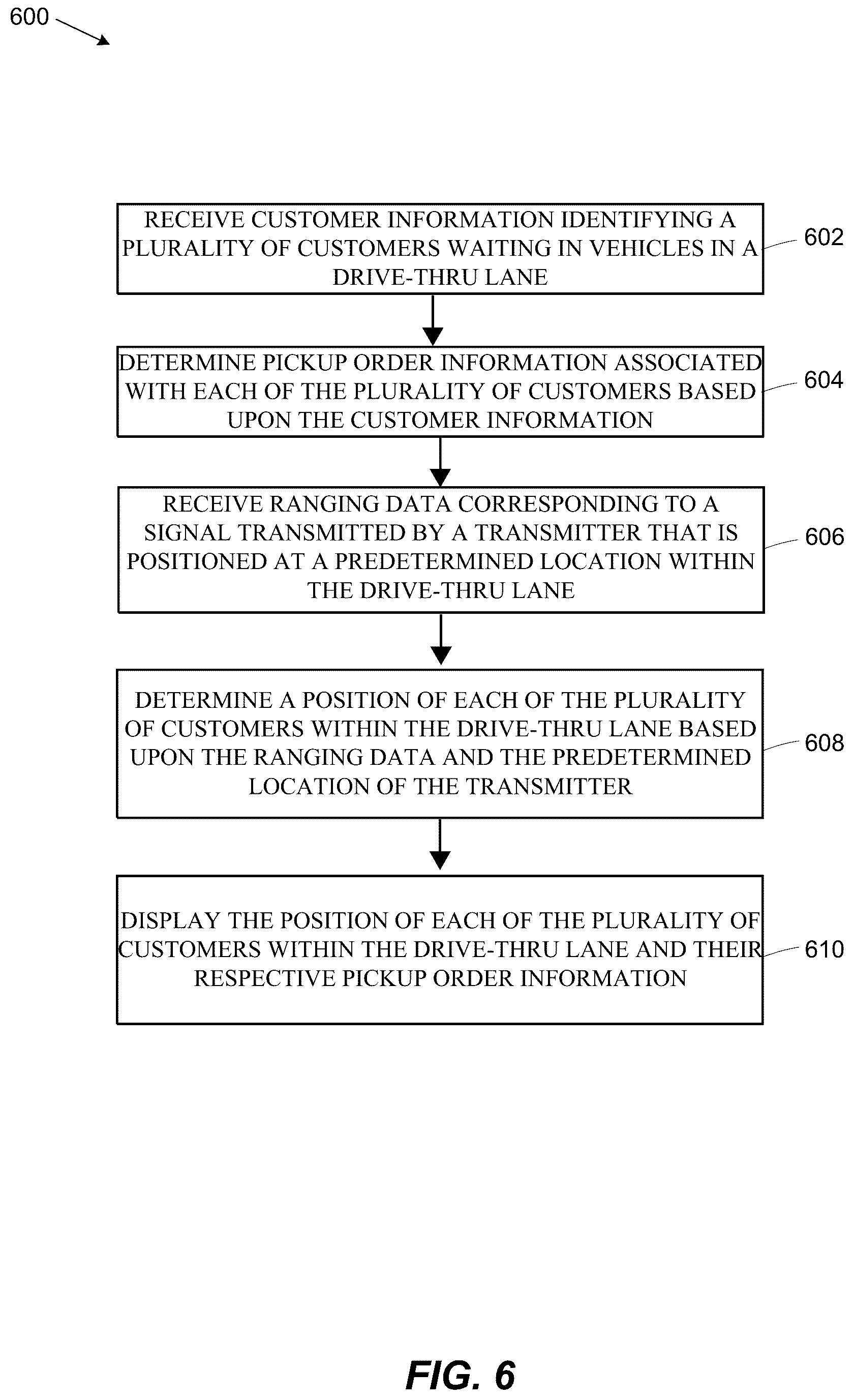 Patent US12314893 Figure 6 – Drive-thru system implementing location tracking