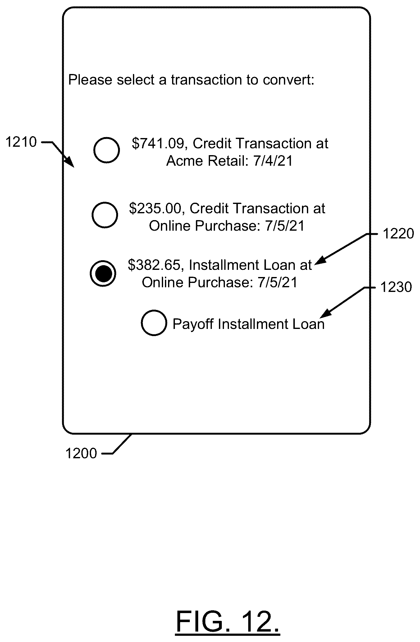 Patent US12314912 Figure 13 – Method and apparatus for managing financial transactions for selective conversion to buy now, pay later financing