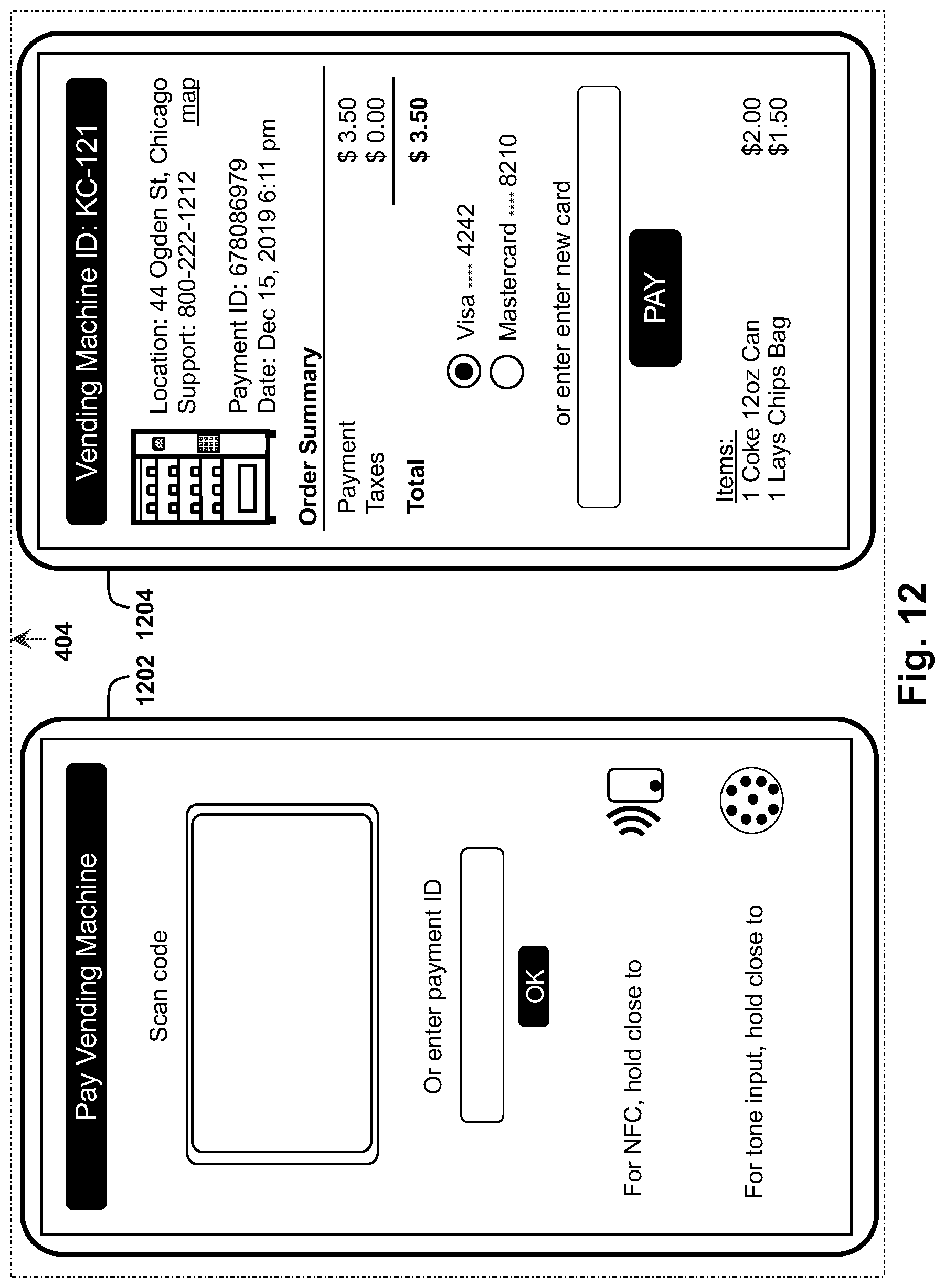 Patent US12314913 Figure 13 – Mobile payment and product selection modules for vending machines