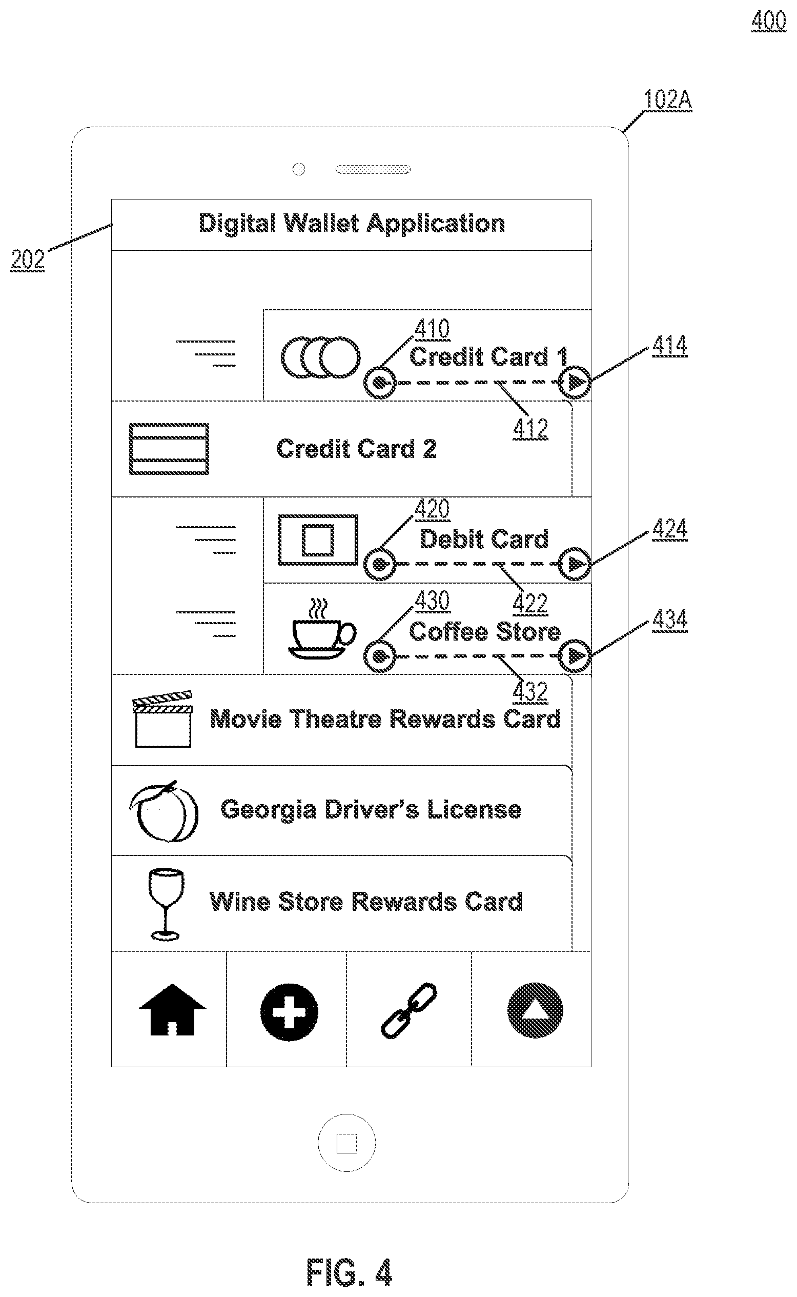Patent US12314936 Figure 4 – Attribute-based card combinations for digital wallets