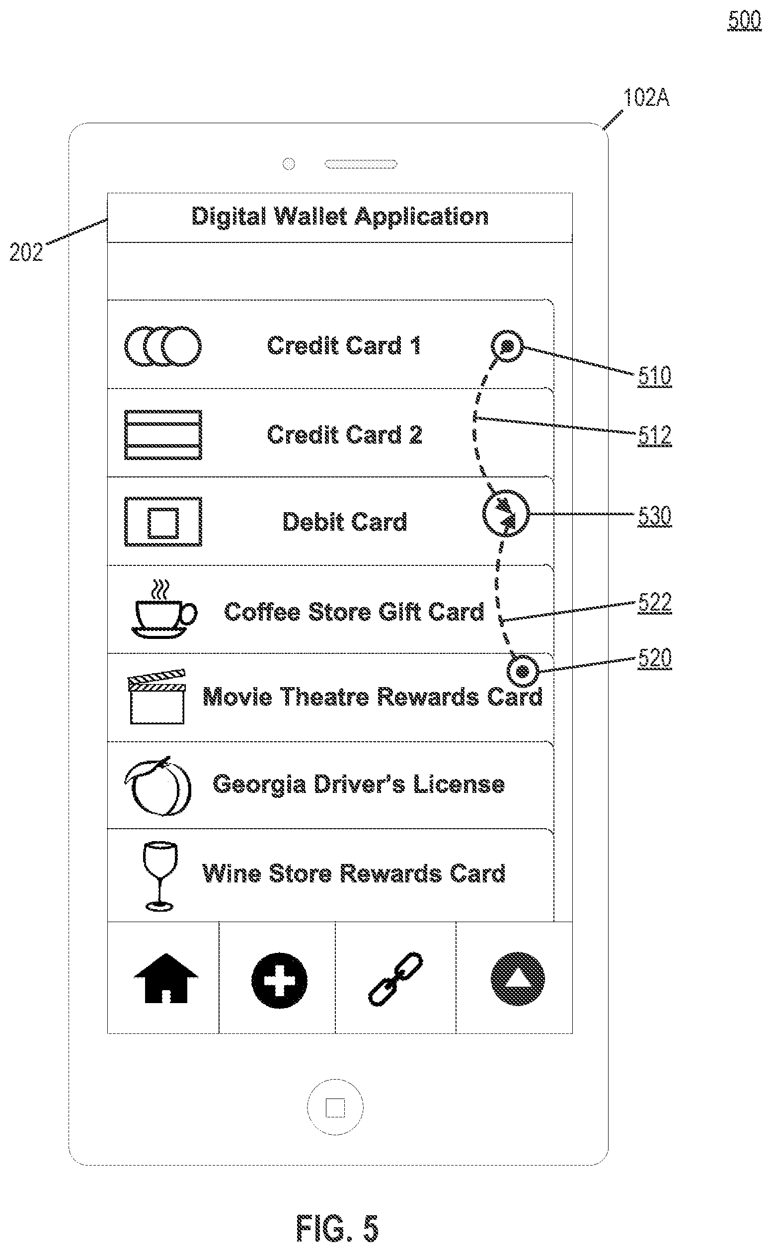 Patent US12314936 Figure 5 – Attribute-based card combinations for digital wallets