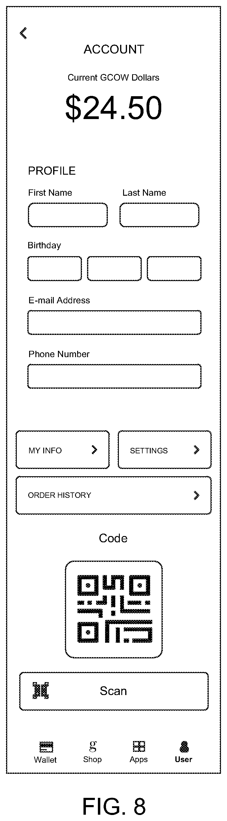 Patent US12314974 Figure 8 – Systems and methods to facilitate providing a software development kit (SDK) for rewards for making gift card purchases to multiple application publishers
