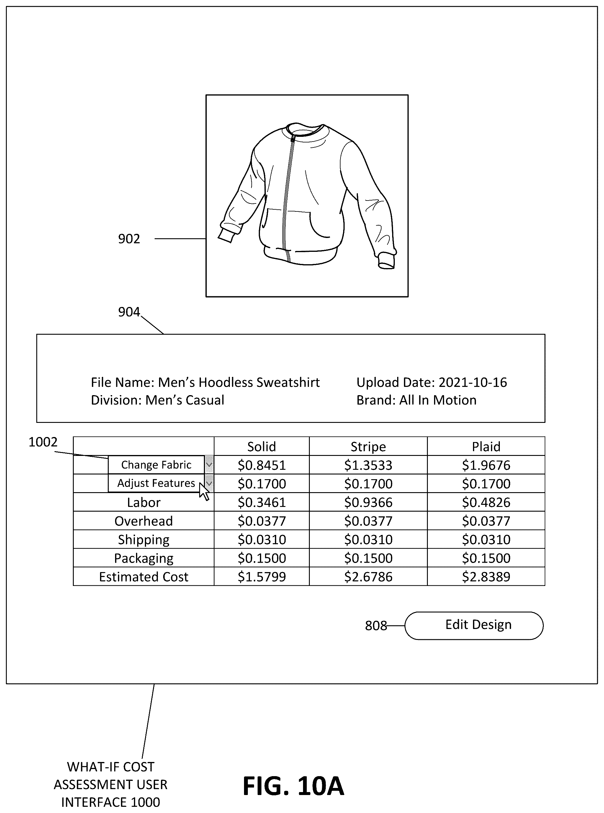 Patent US12314987 Figure 10 – Cost assessment user interface