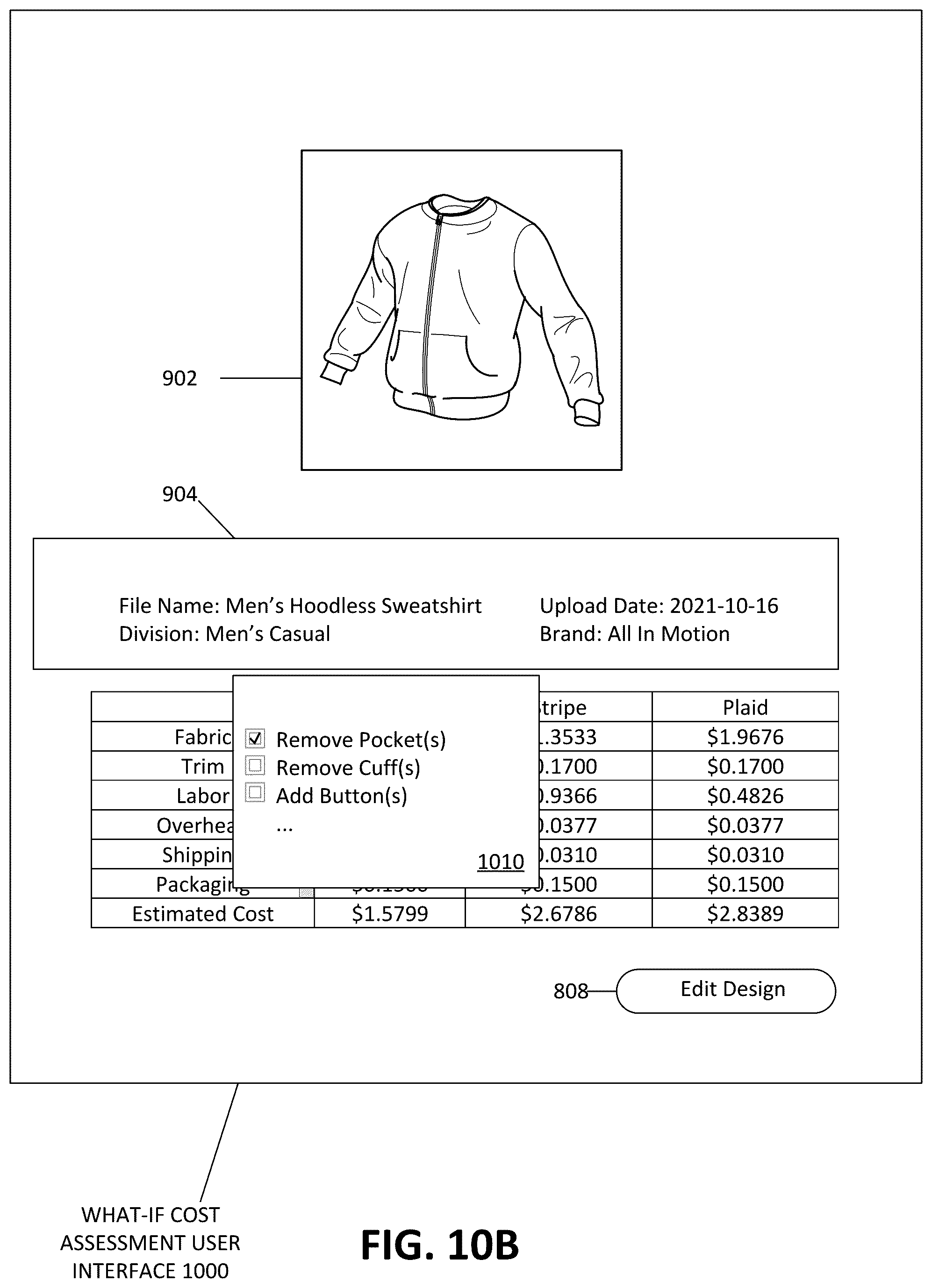 Patent US12314987 Figure 11 – Cost assessment user interface