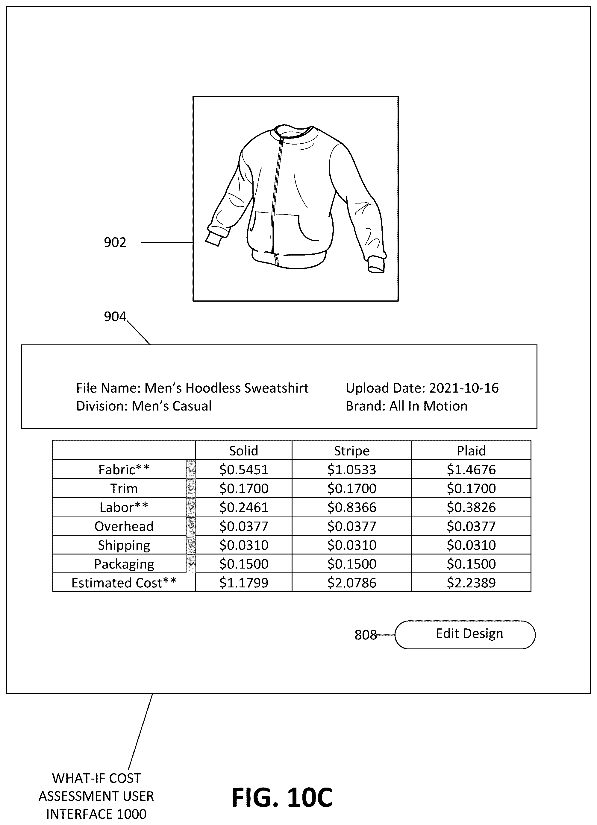 Patent US12314987 Figure 12 – Cost assessment user interface