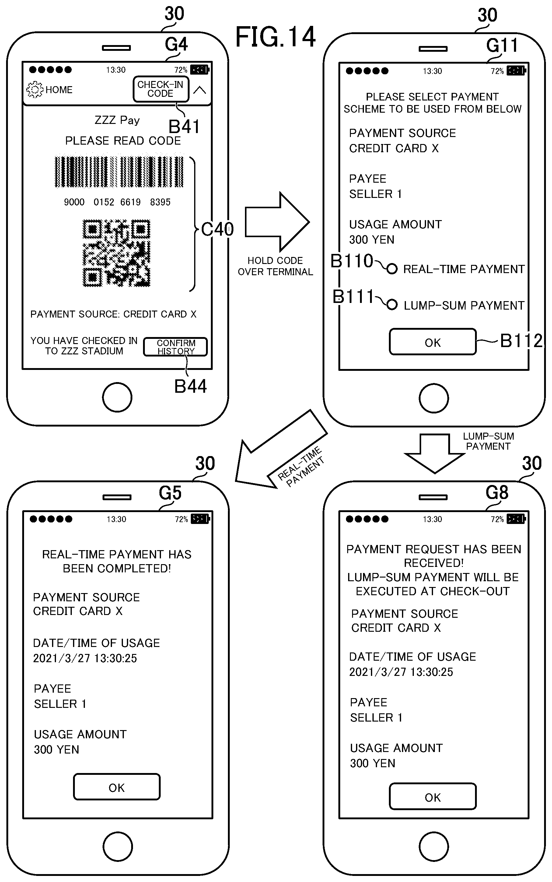 Patent US12315001 Figure 14 – Electronic payment system, electronic payment method, and information storage medium