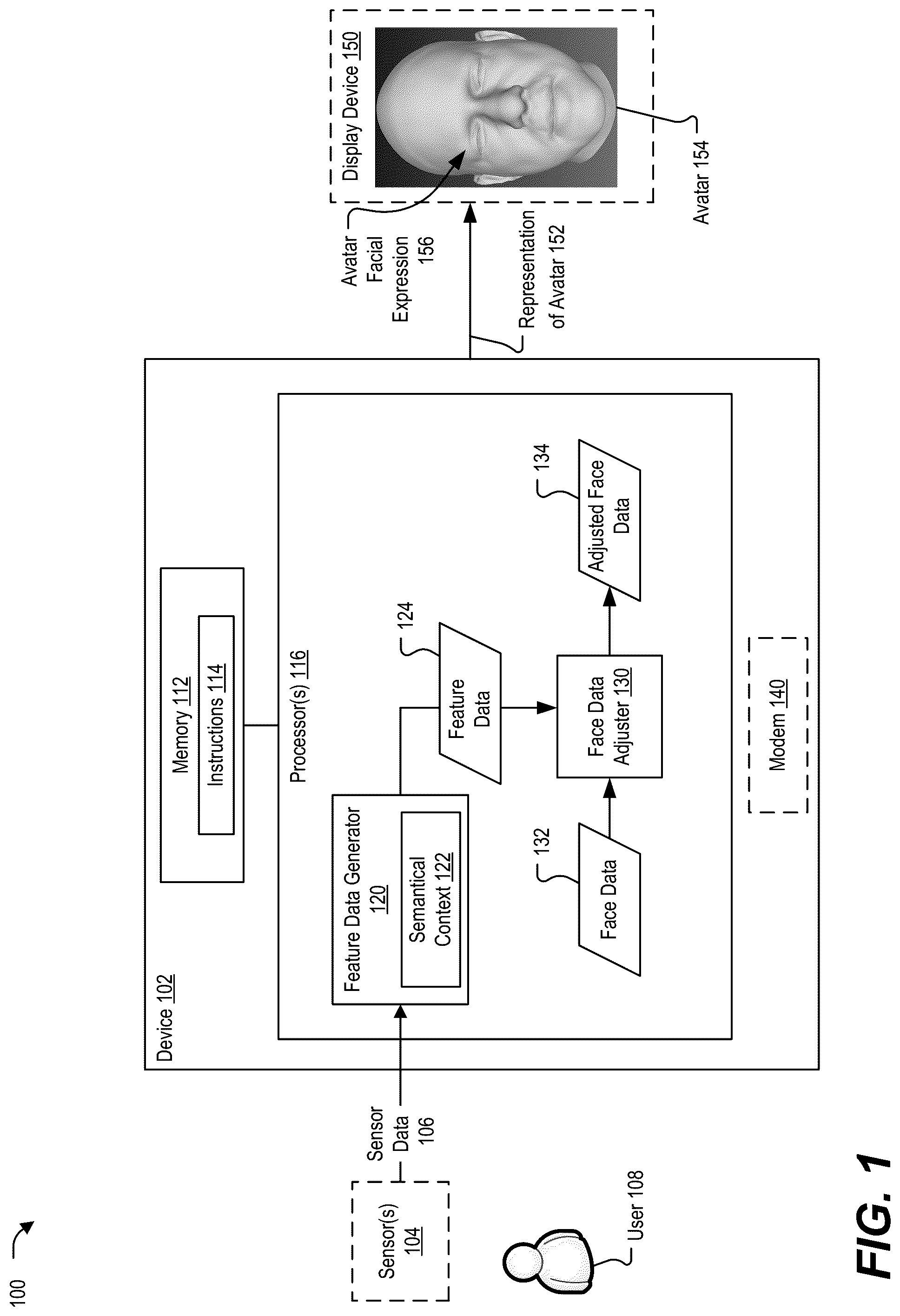 Patent US12315057 — Avatar facial expressions based on semantical context — Figure 1