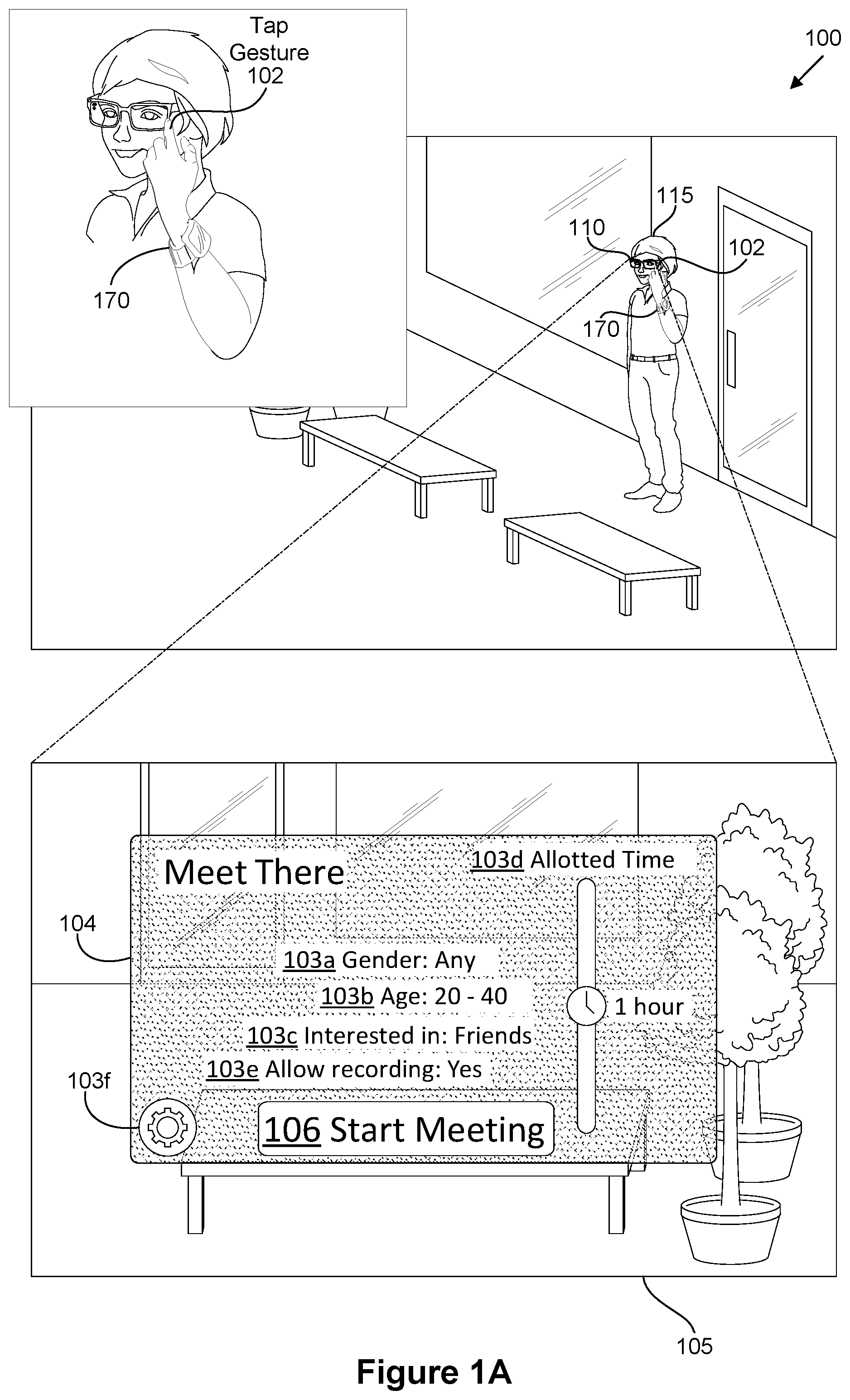 Patent US12315085 Figure 1 – Methods for participating in an artificial-reality application that coordinates artificial-reality activities between a user and at least one suggested user