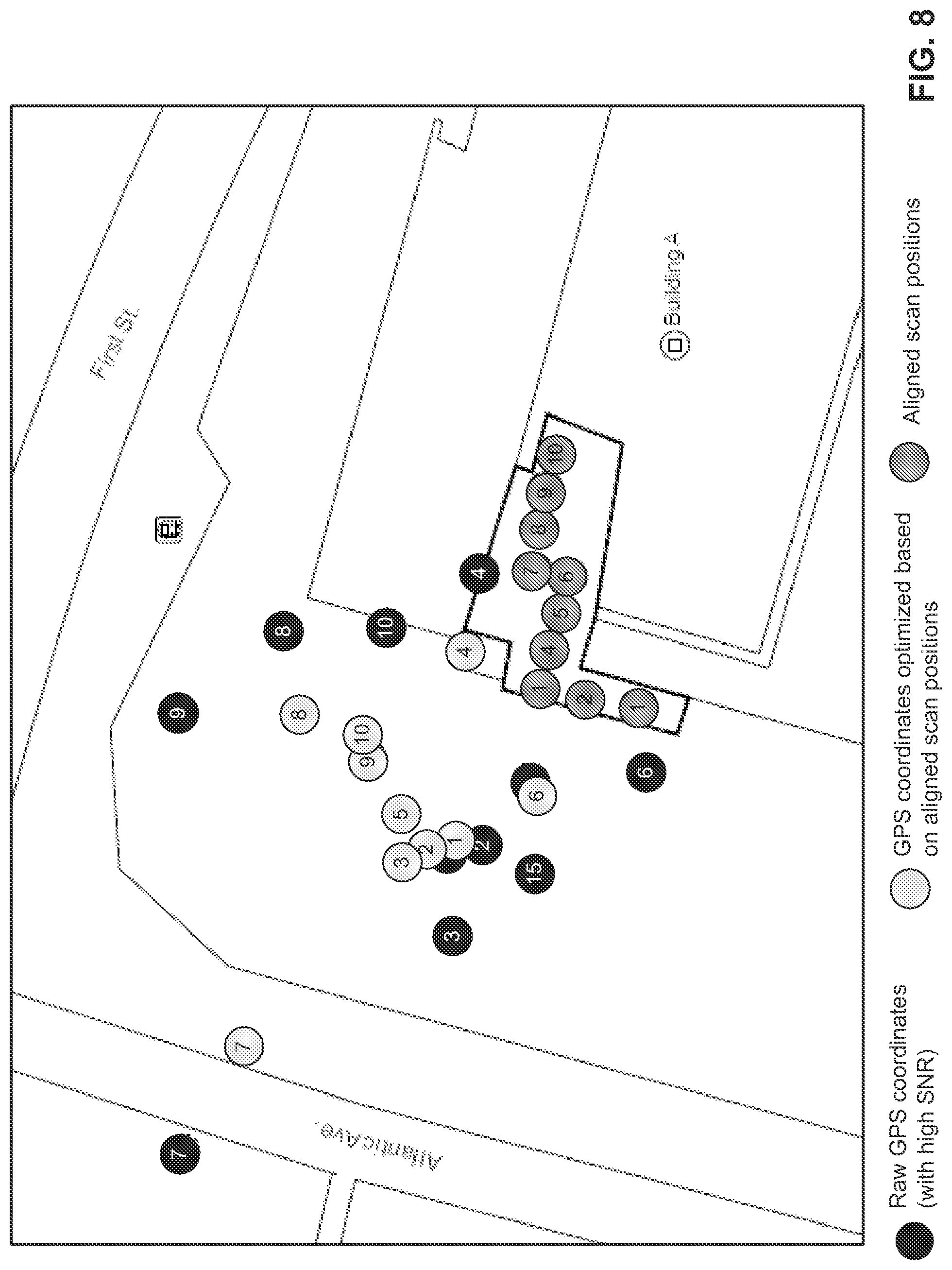 Patent US12315101 Figure 8 – Selecting exterior images of a structure based on capture positions of indoor images associated with the structure