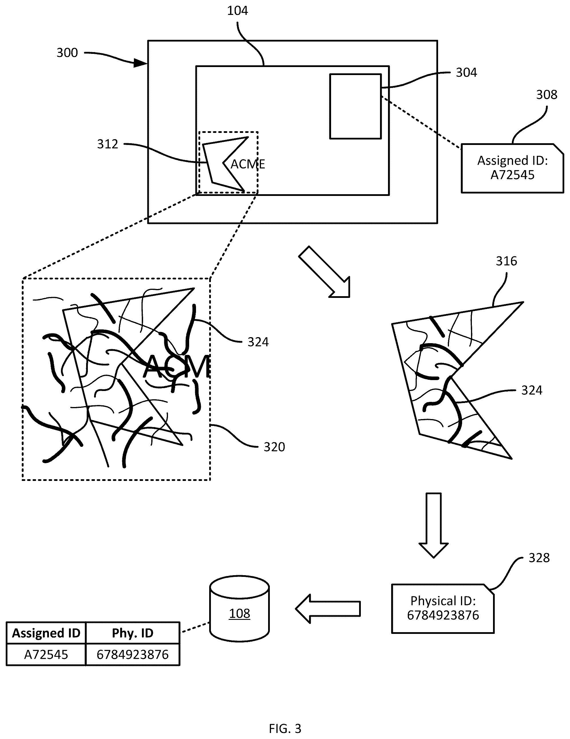 Patent US12315185 Figure 3 – Object identification using surface optical artifacts