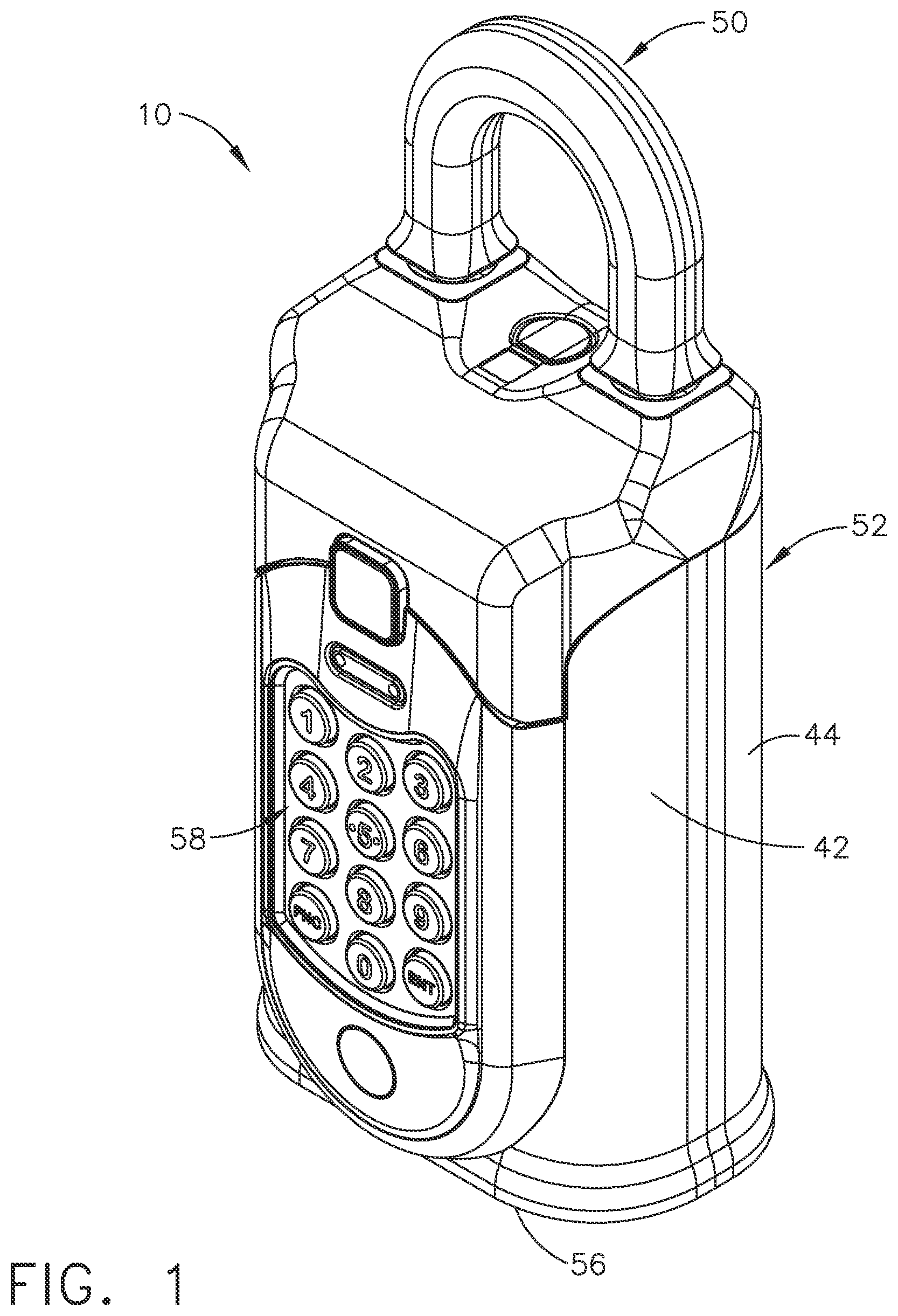 Patent US12315318 Figure 1 – Electronic lockbox with sensor and removable magnetic key fob