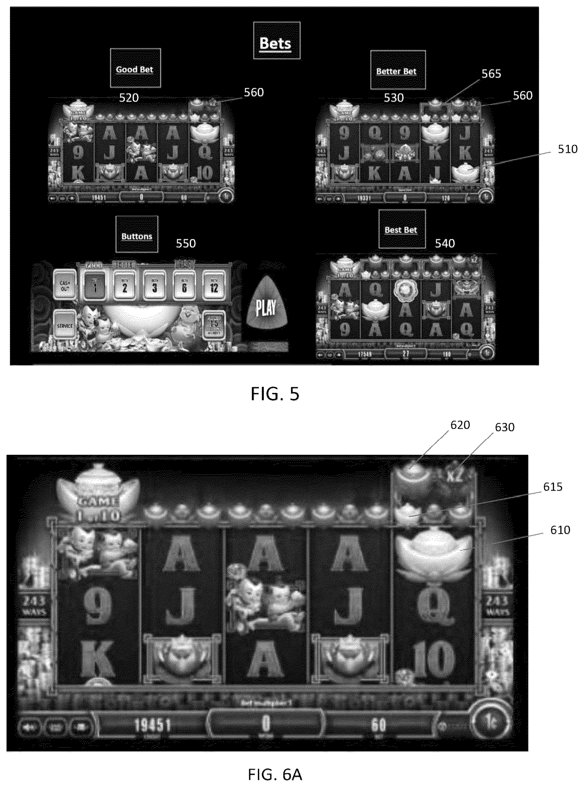 Patent US12315328 Figure 5 – Electronic gaming machine and system having visual persistence element and eligibility criterion with increasing height substituted reels and multipliers