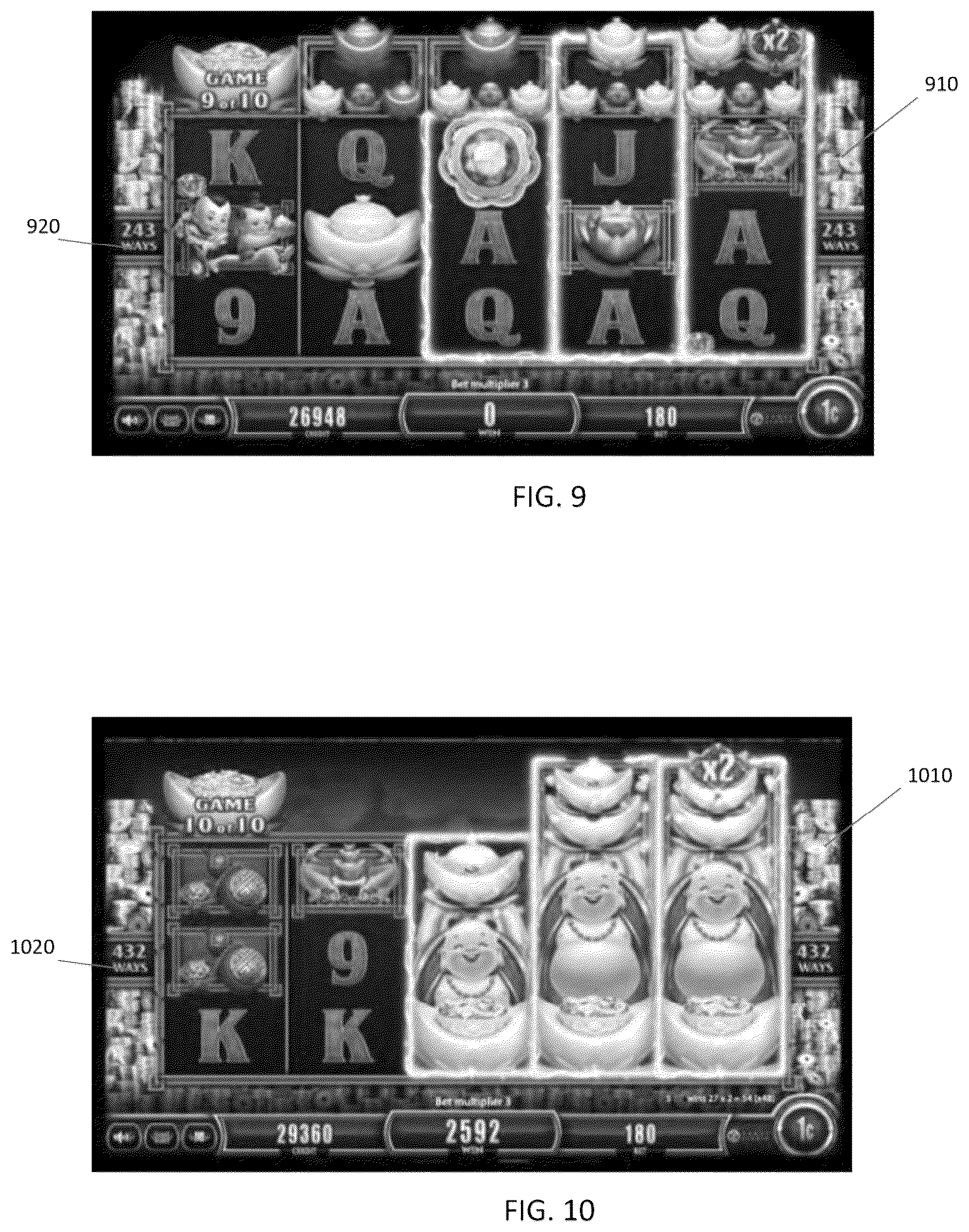 Patent US12315328 Figure 8 – Electronic gaming machine and system having visual persistence element and eligibility criterion with increasing height substituted reels and multipliers