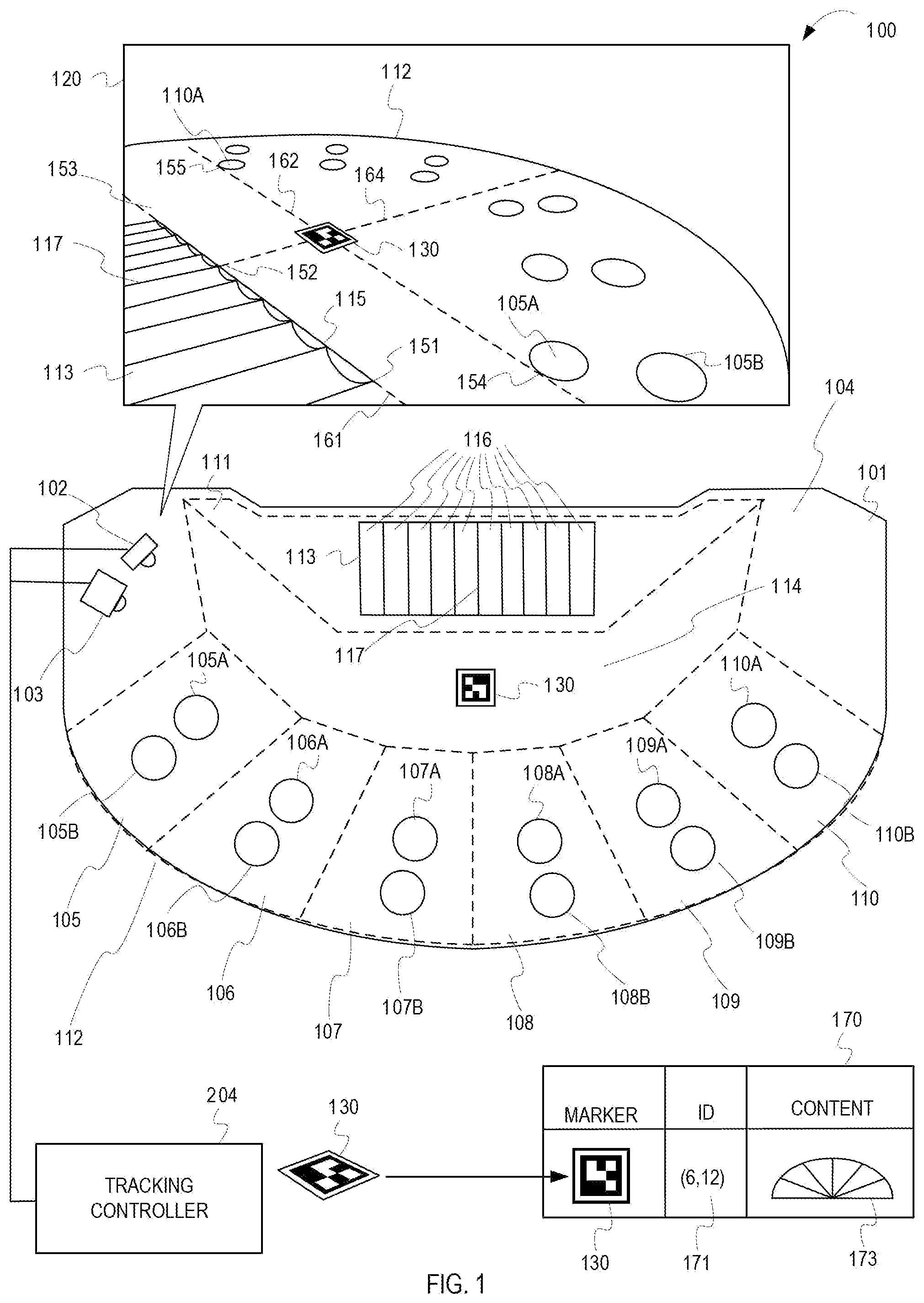 Patent US12315333 Figure 1 – Gaming environment tracking system calibration
