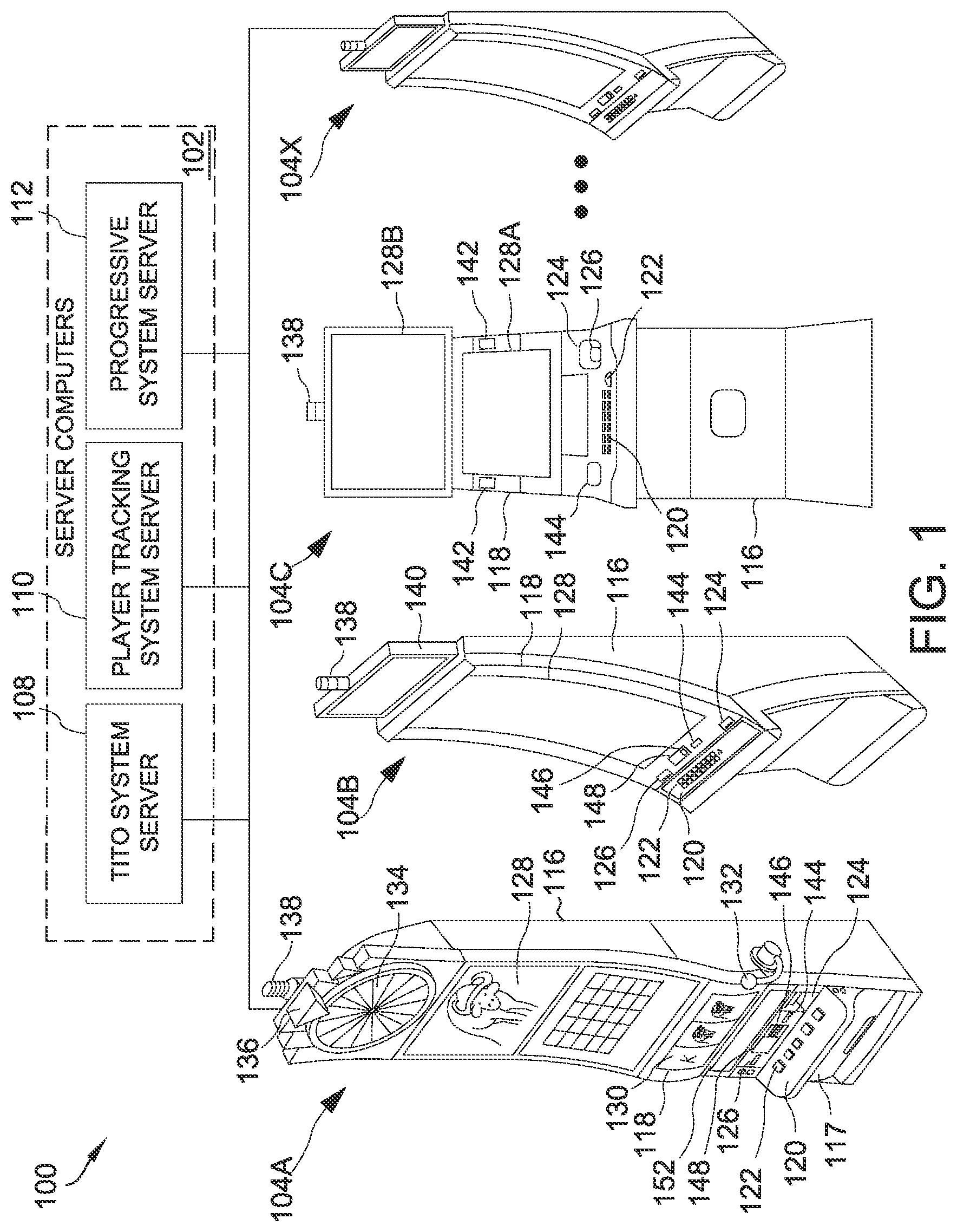 Patent US12315336 — Electronic gaming system and method for managing funds transfer based upon proximity of a mobile device to a geofenced zone — Figure 1