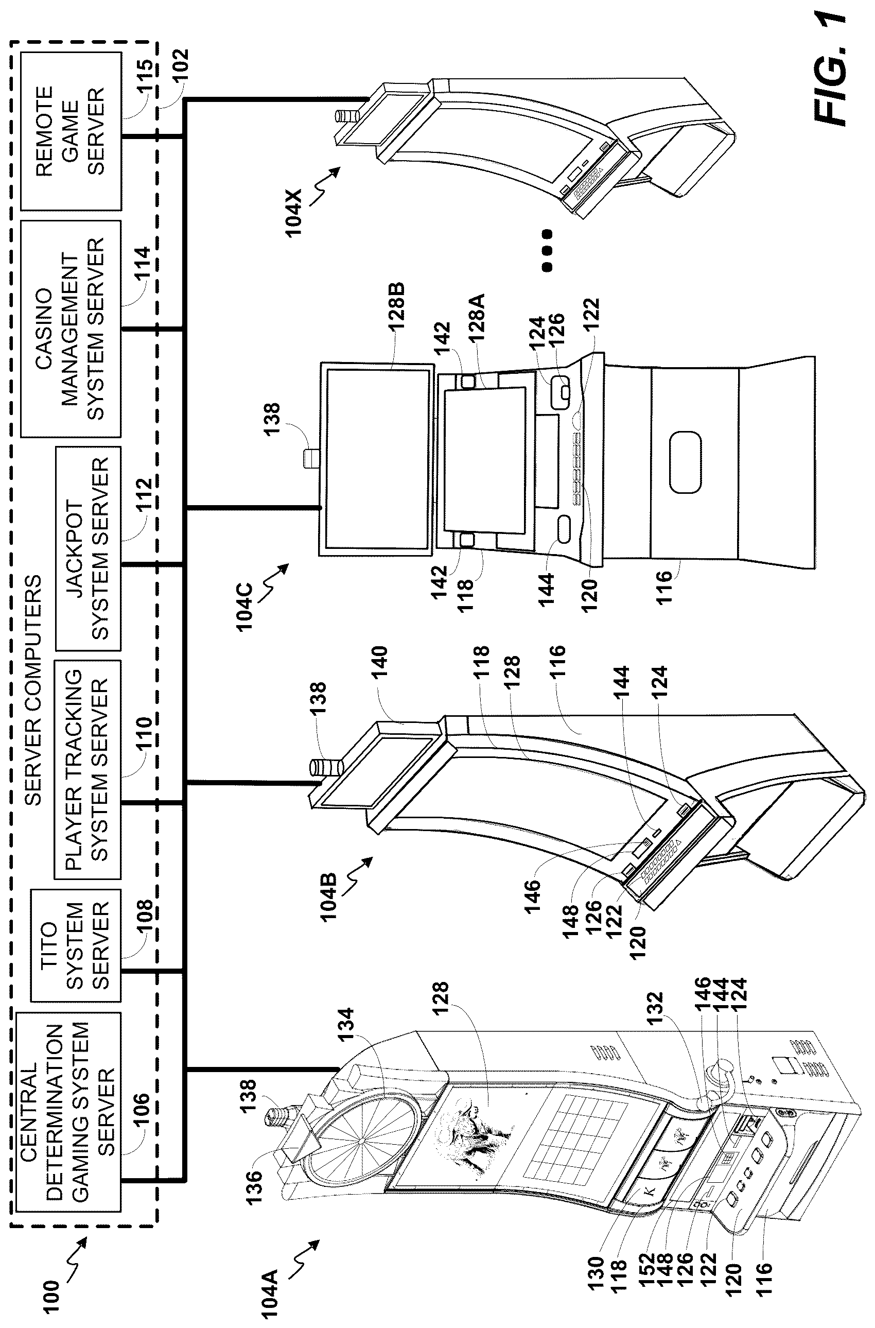 Patent US12315340 Figure 1 – Integrated jackpot gaming systems and methods