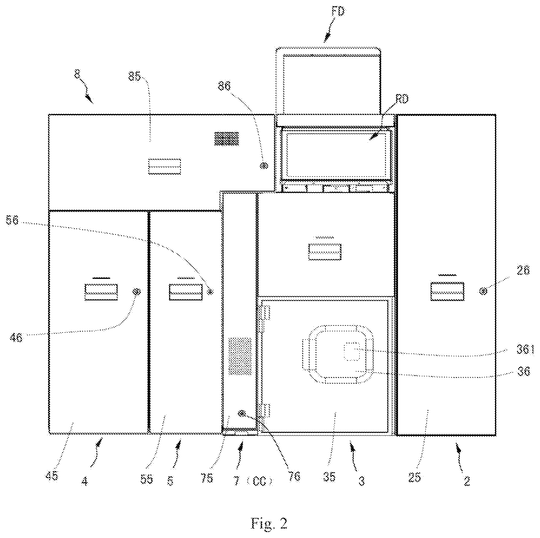 Patent US12315350 Figure 2 – Medium processing apparatus having a lockable loose coin device door and a lockable banknote device door