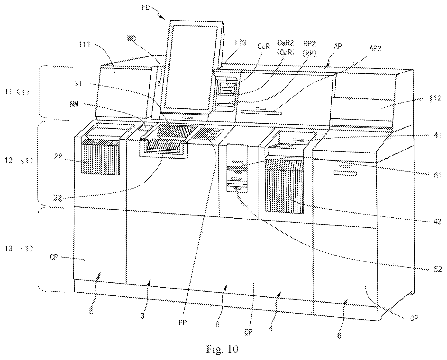 Patent US12315350 Figure 7 – Medium processing apparatus having a lockable loose coin device door and a lockable banknote device door