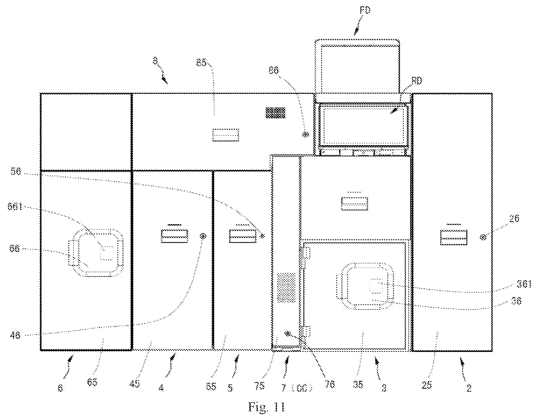 Patent US12315350 Figure 8 – Medium processing apparatus having a lockable loose coin device door and a lockable banknote device door