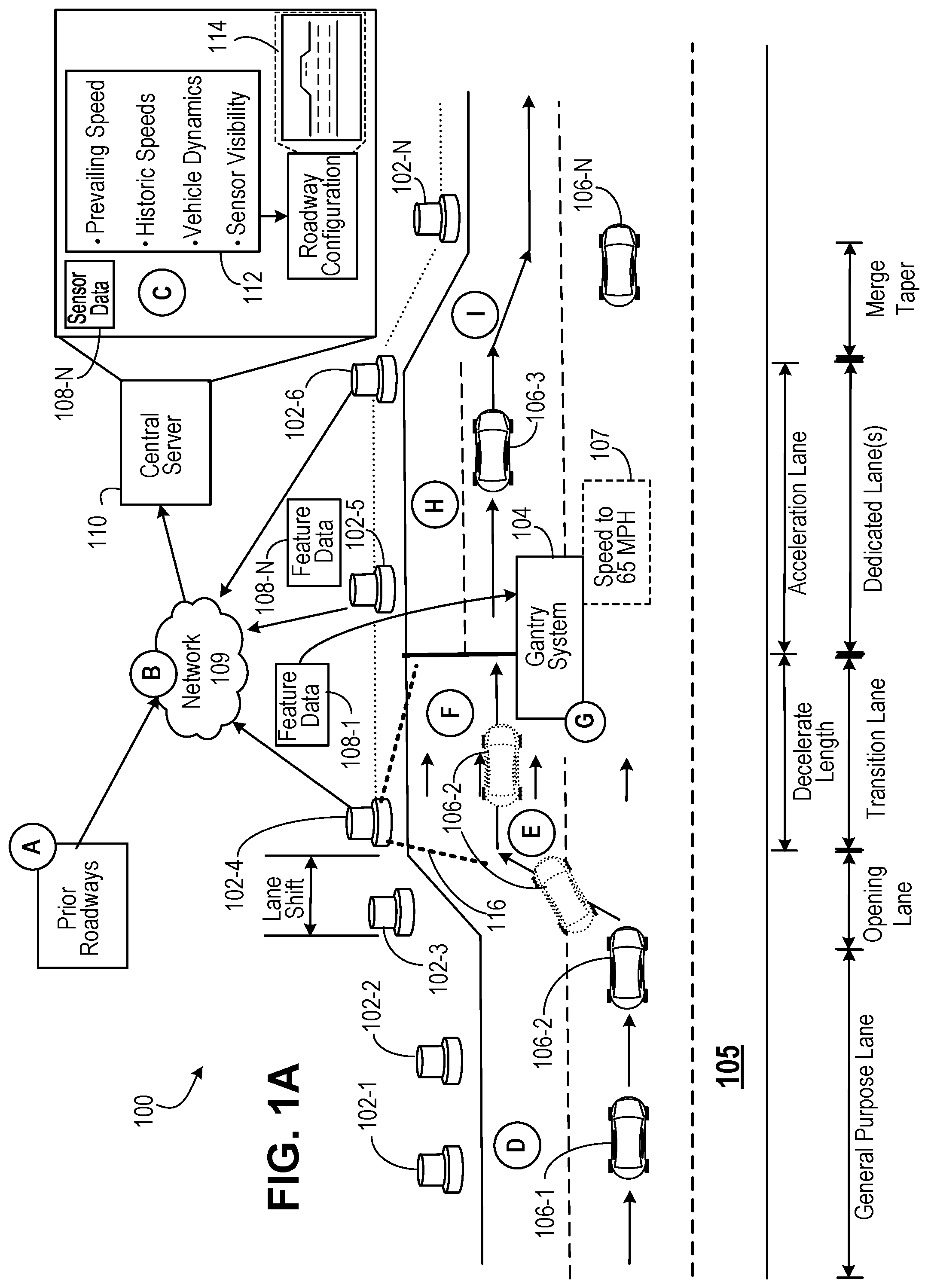 Patent US12315367 Figure 1 – Intelligent entry and egress for dedicated lane