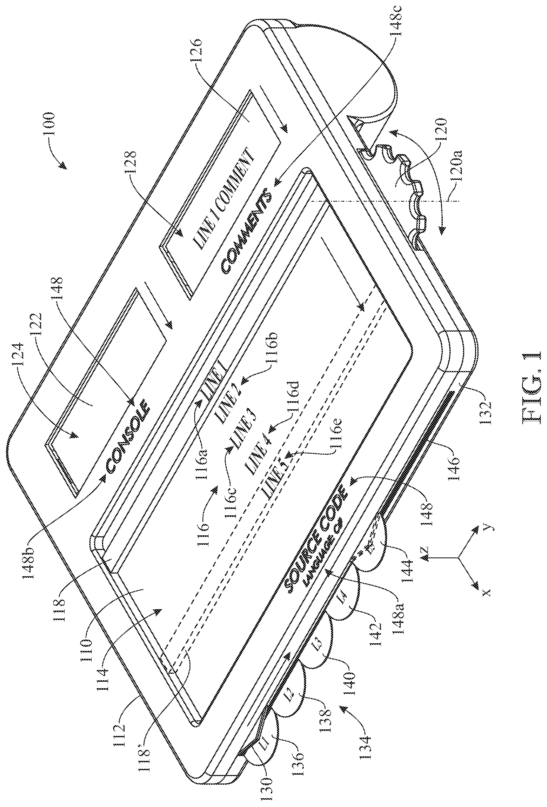 Patent US12315385 Figure 1 – Device for learning or teaching computer programming