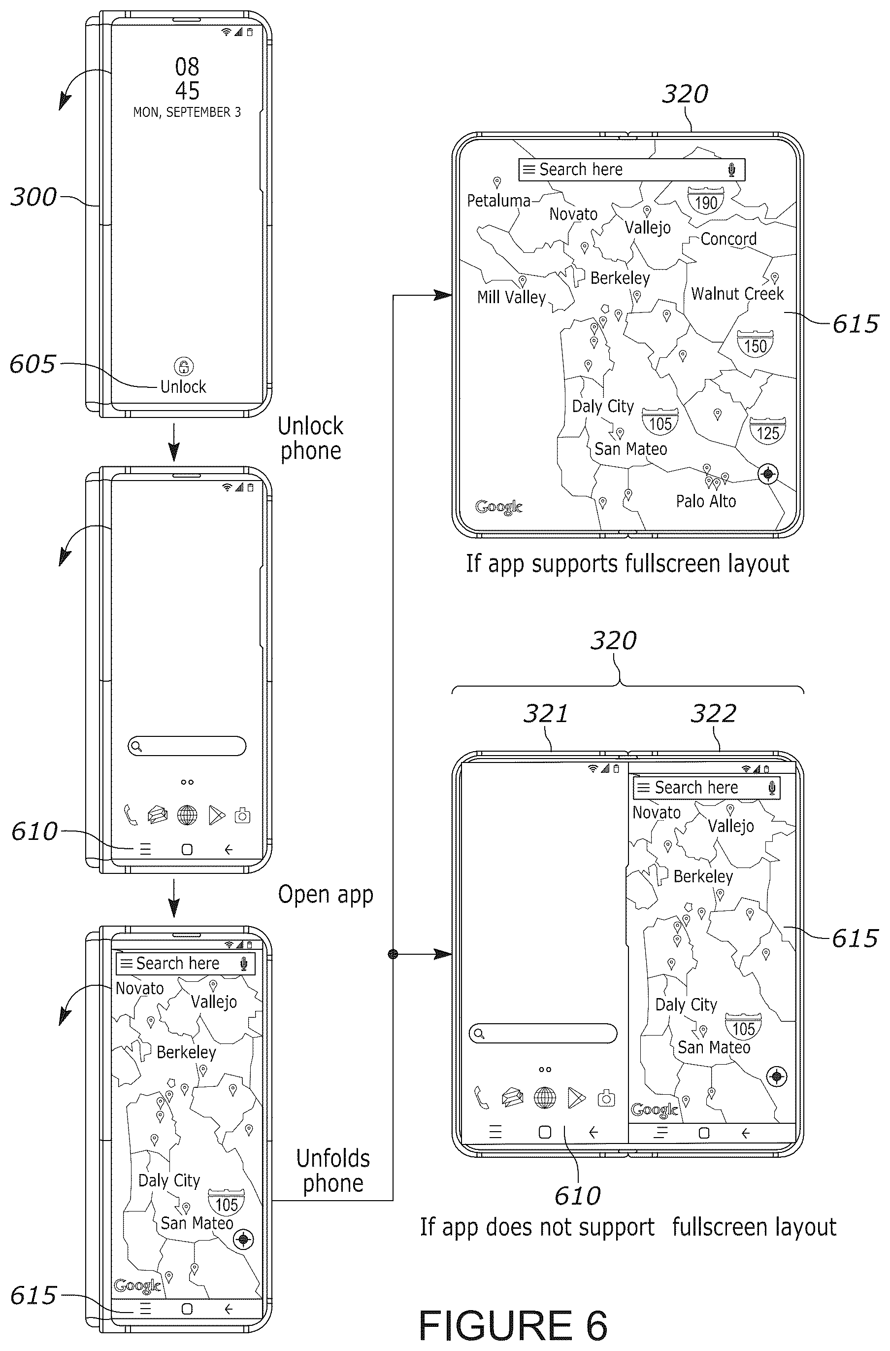 Patent US12315399 Figure 6 – Mobile device with a foldable display and method of providing user interfaces on the foldable display