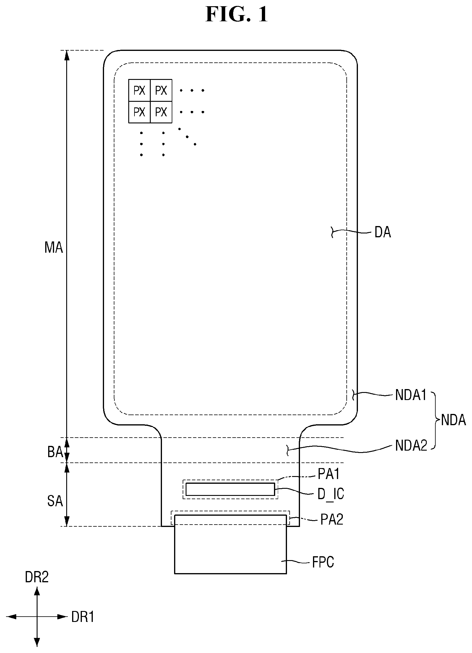 Patent US12315408 Figure 1 – Pad area of display device having opening and component therein and method of providing the same