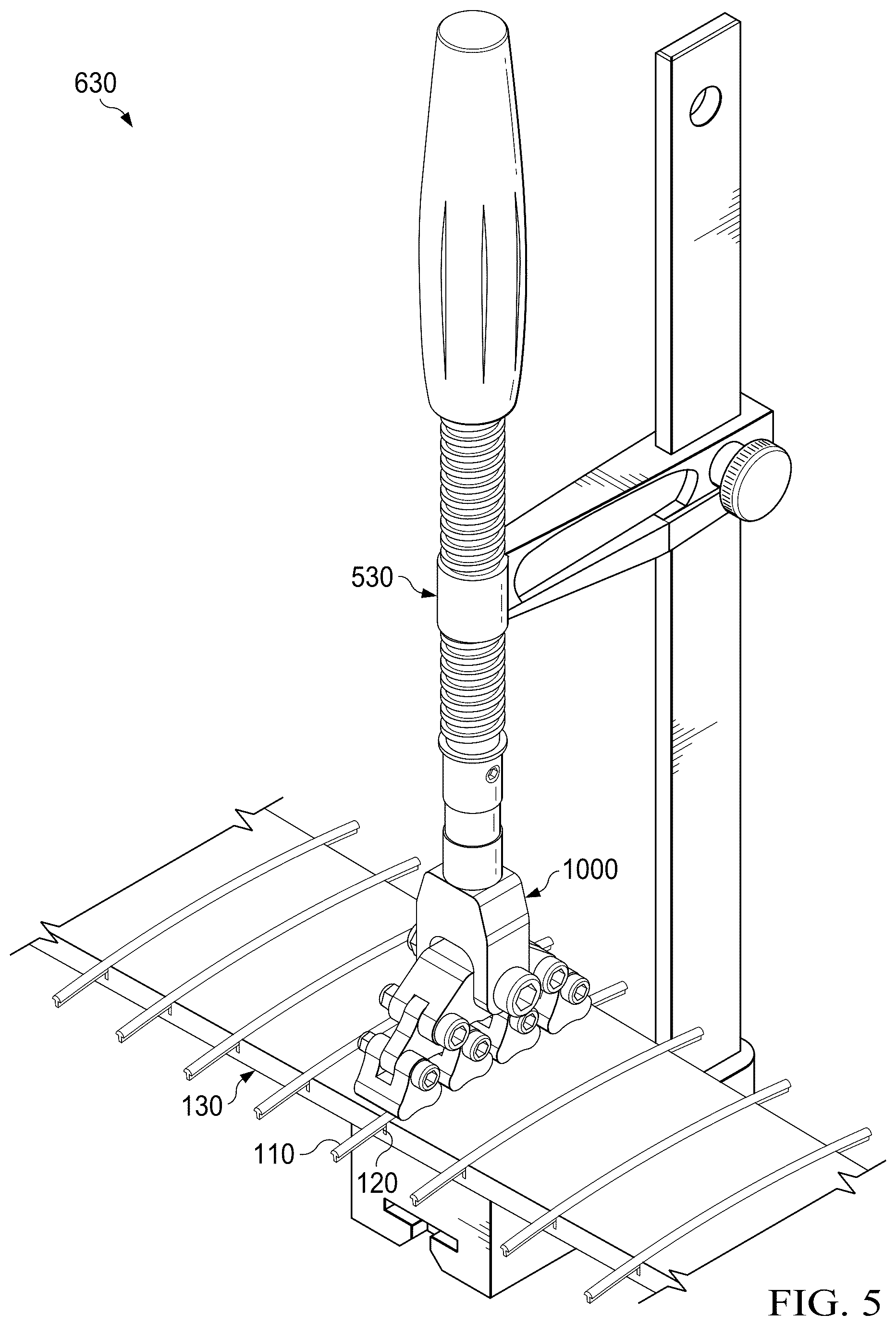 Patent US12315475 Figure 5 – Self-conforming-radius fret press for stringed instruments