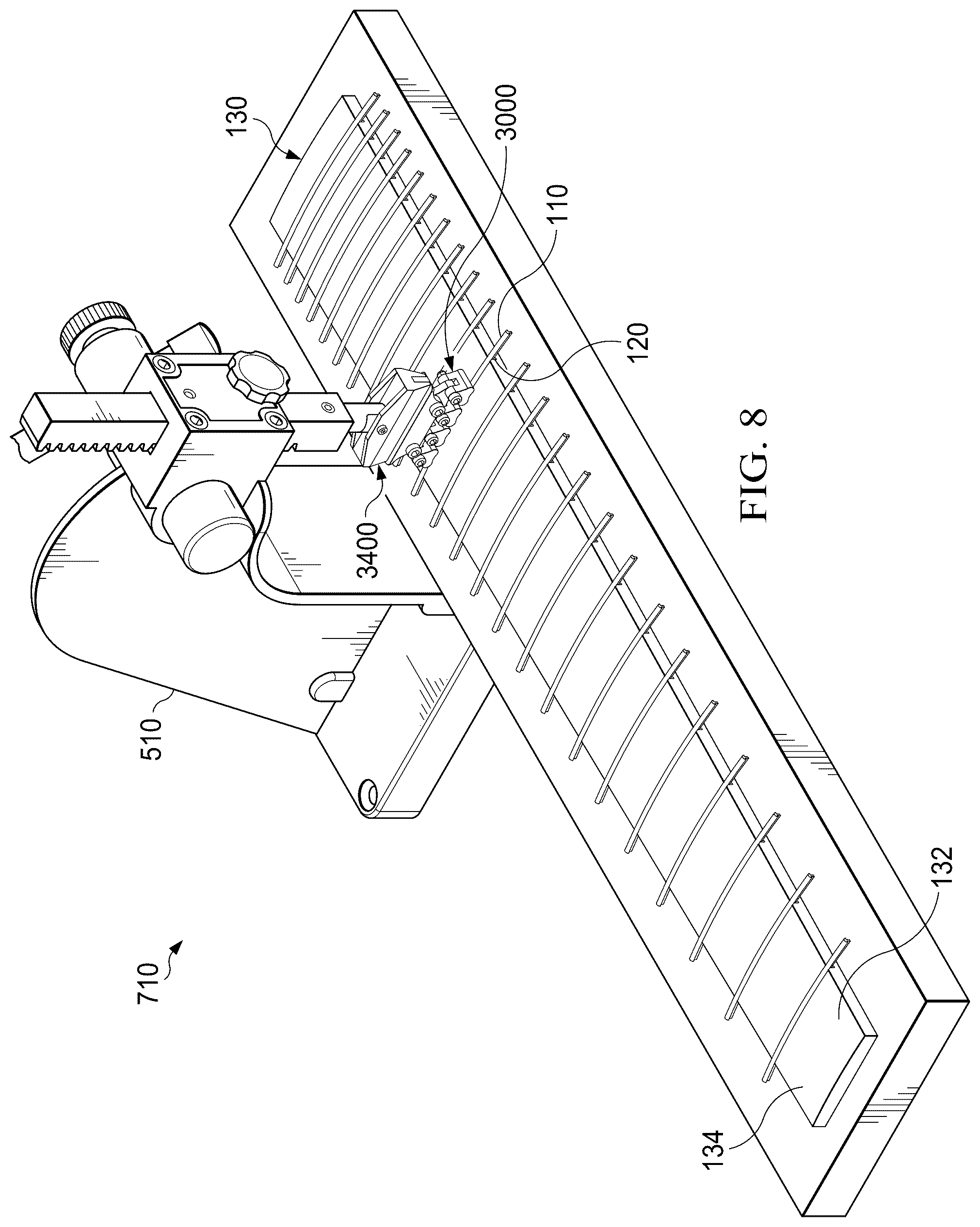 Patent US12315475 Figure 8 – Self-conforming-radius fret press for stringed instruments