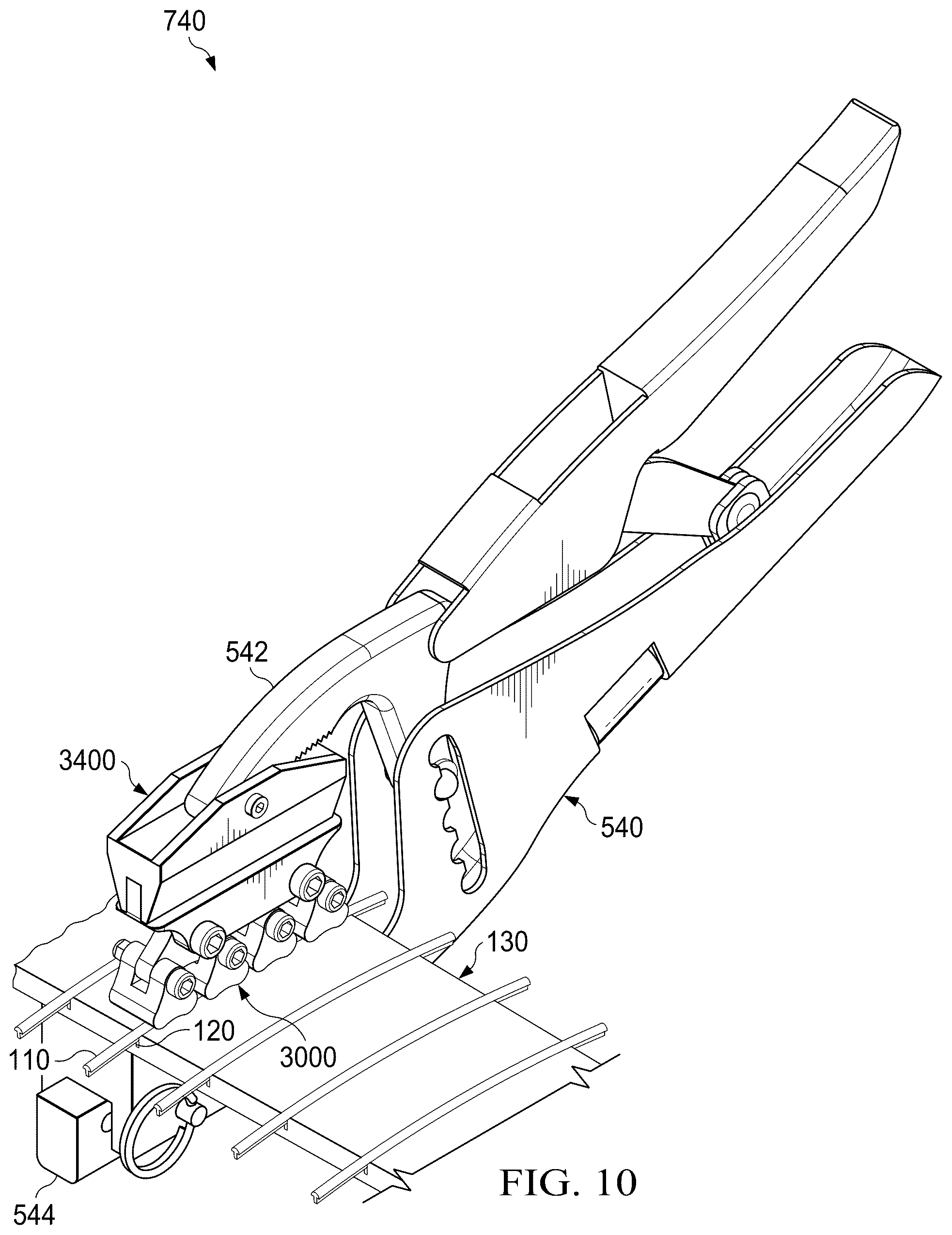 Patent US12315475 Figure 10 – Self-conforming-radius fret press for stringed instruments