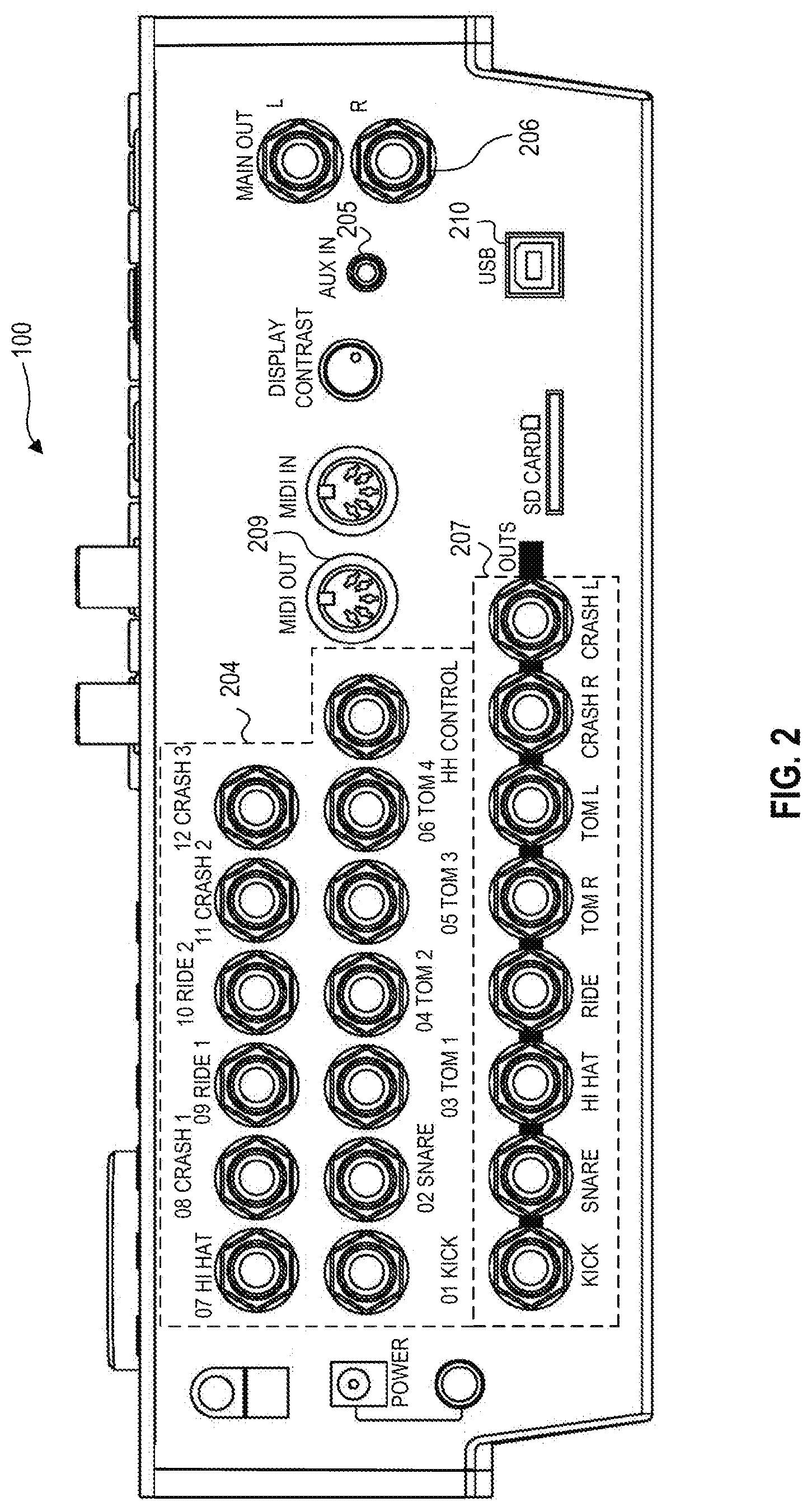 Patent US12315479 Figure 2 – Systems and methods for generating a graphical representation of a strike velocity of an electronic drum pad